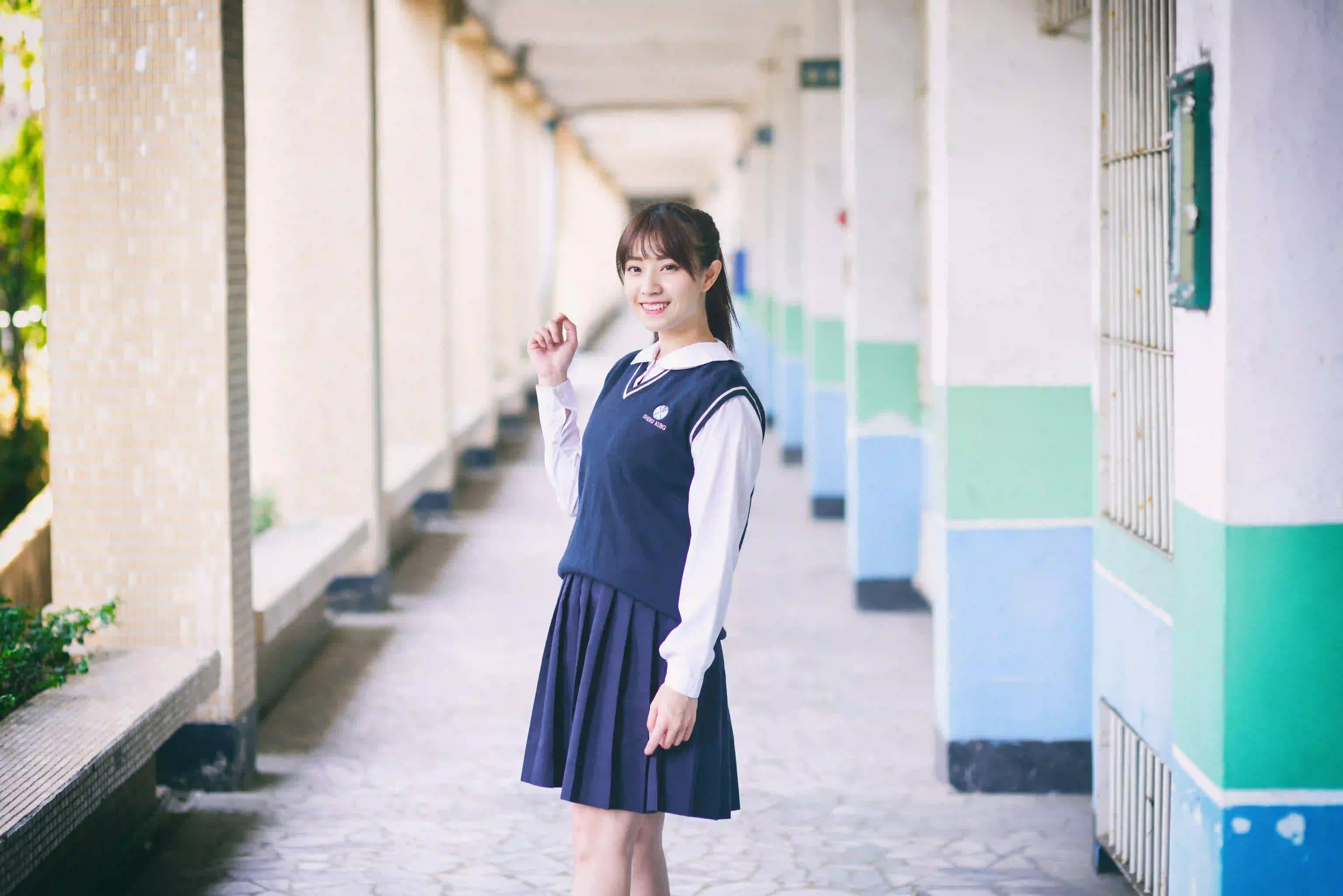 学院风格 jk穿搭 青春气息 长发美女 学院