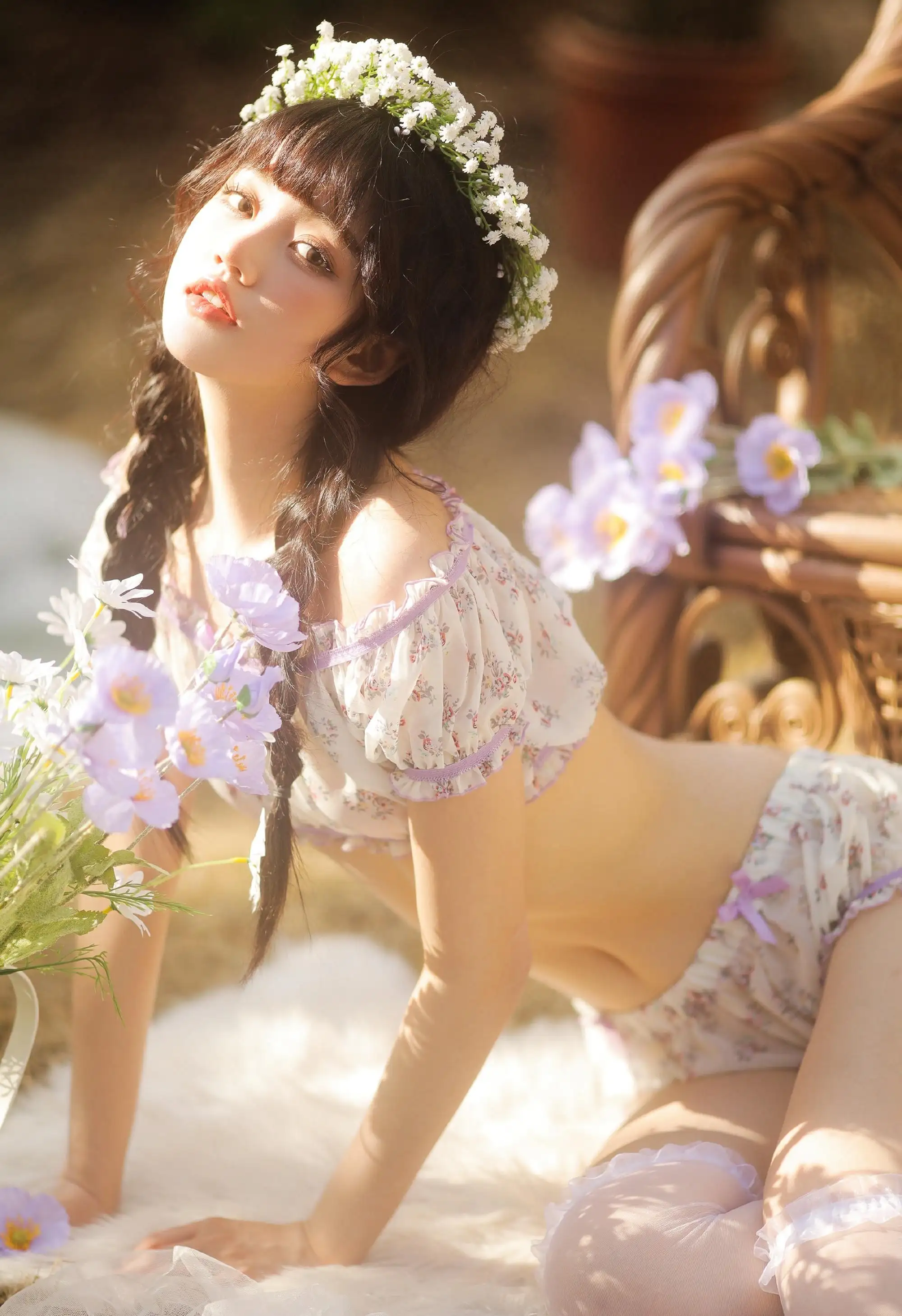 可爱 长发 花 美女 双马尾