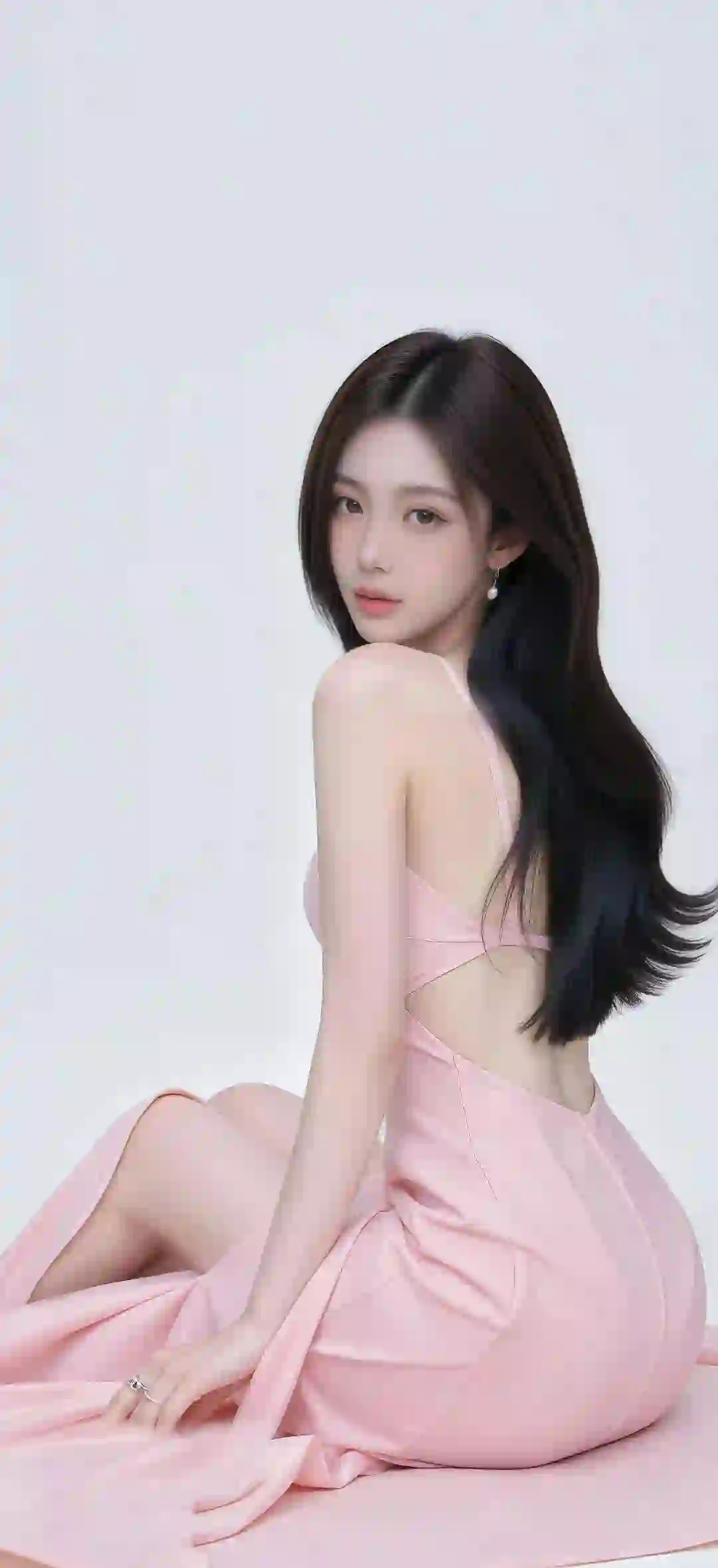 长发清纯美女 粉红色裙子 清纯