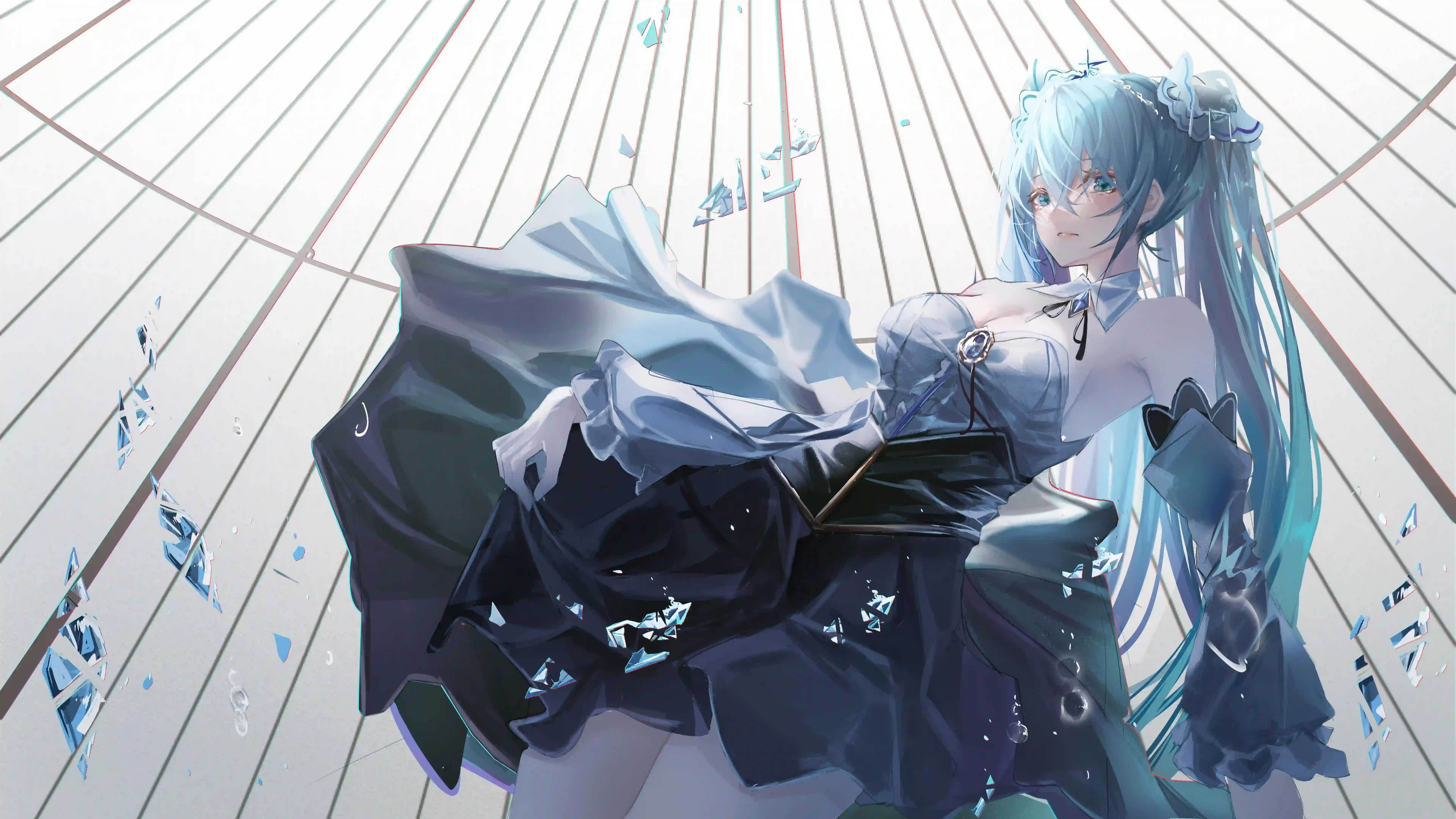 蓝发 动漫 少女 梦幻 碎片 背景 唯美 初音未来