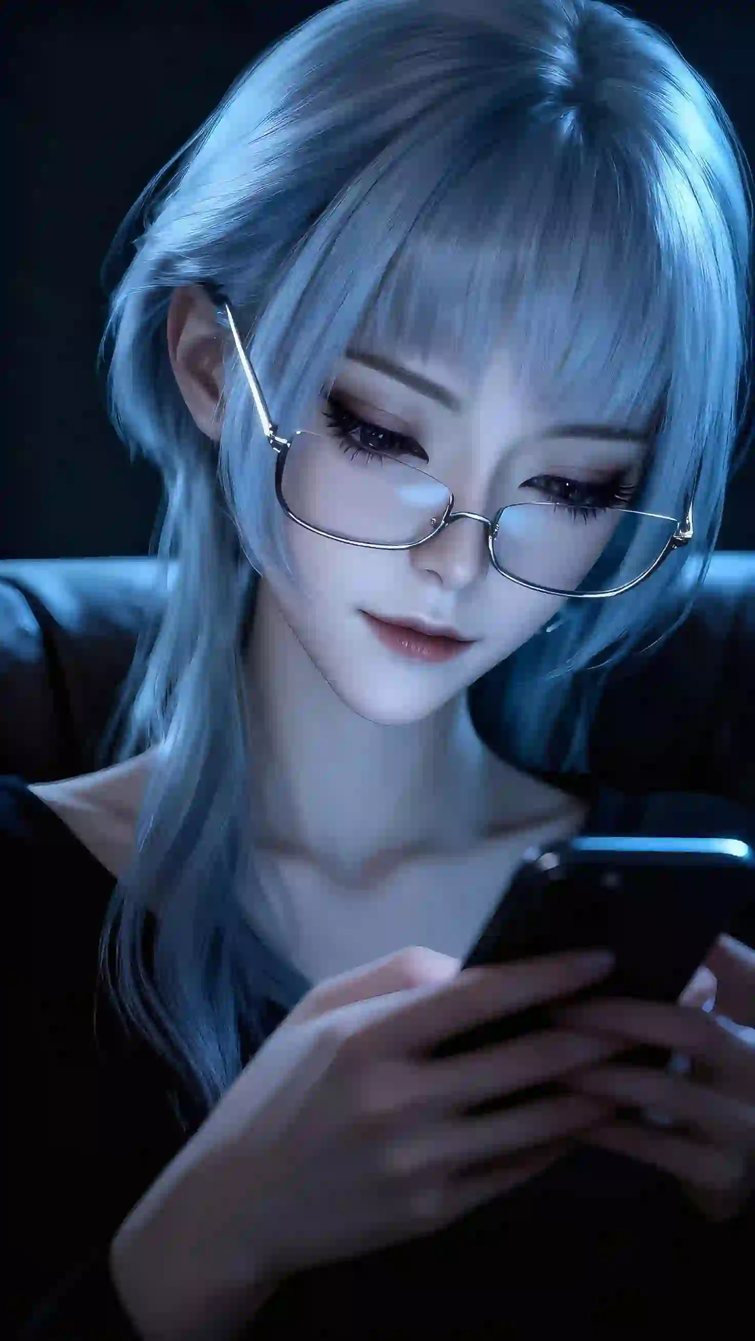 金属边框眼镜 长发女孩 白发女孩
