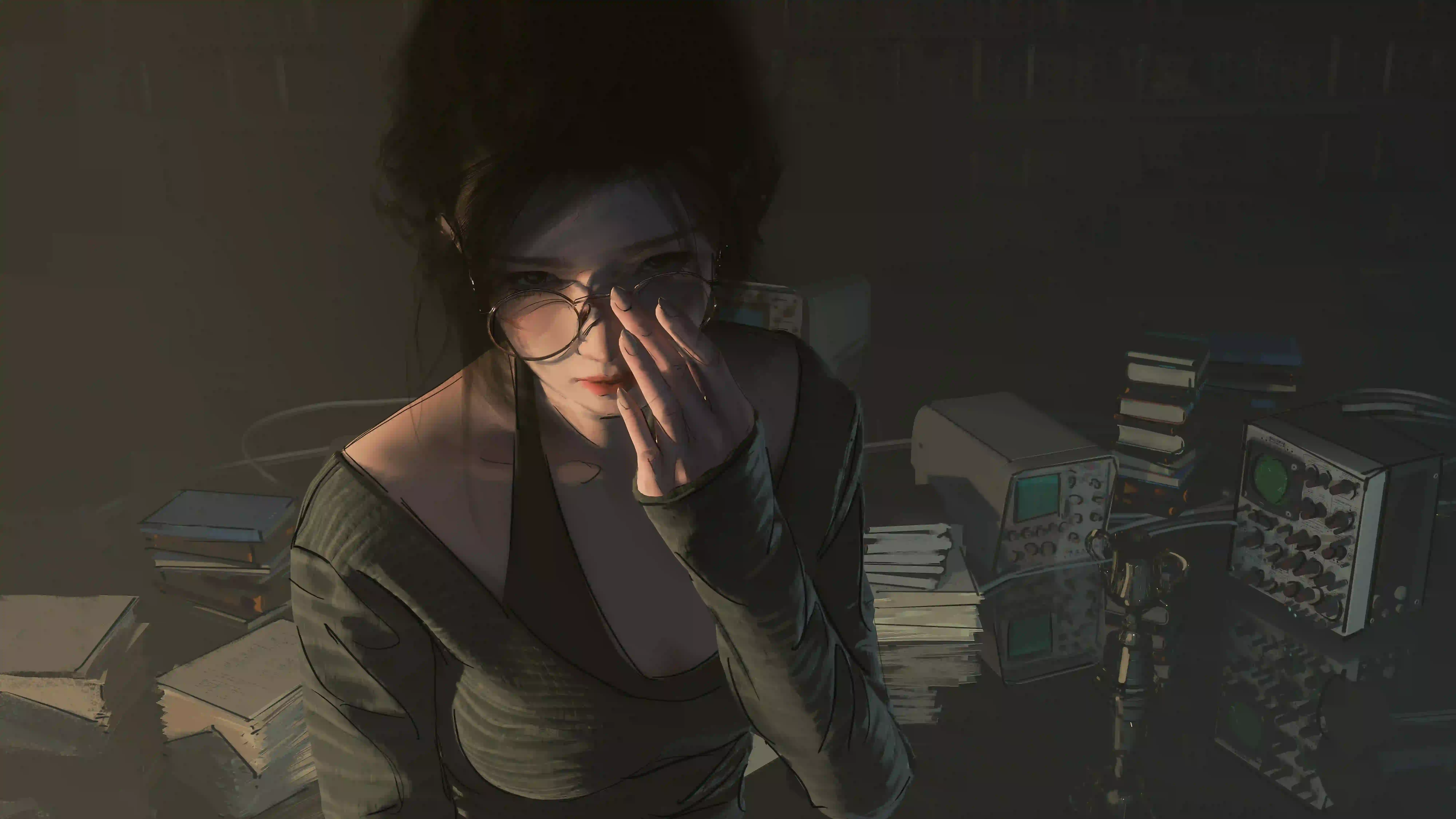 动漫 二次元 wlop 时尚眼镜美女 个性 