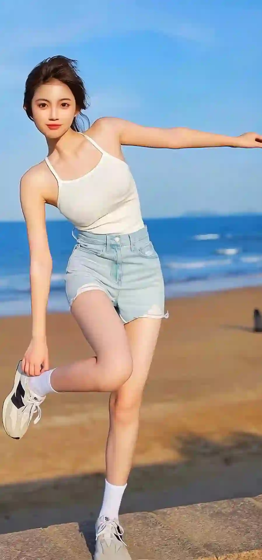 海边的性感吊带美女 海水 蓝天