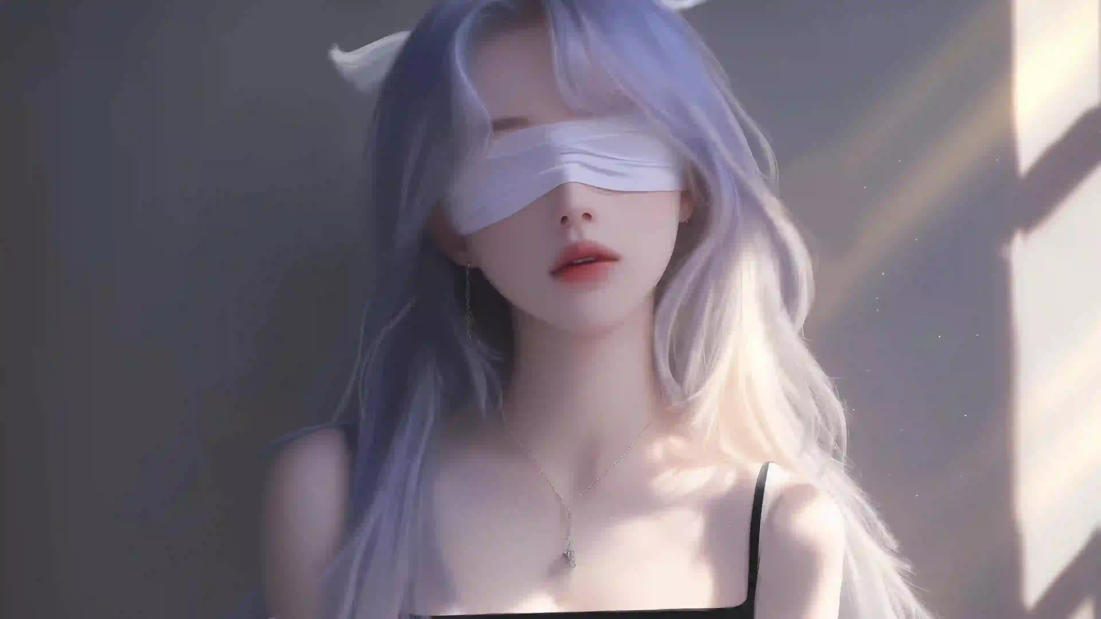 唯美紫色长发蒙眼美女 4K壁纸 AI 