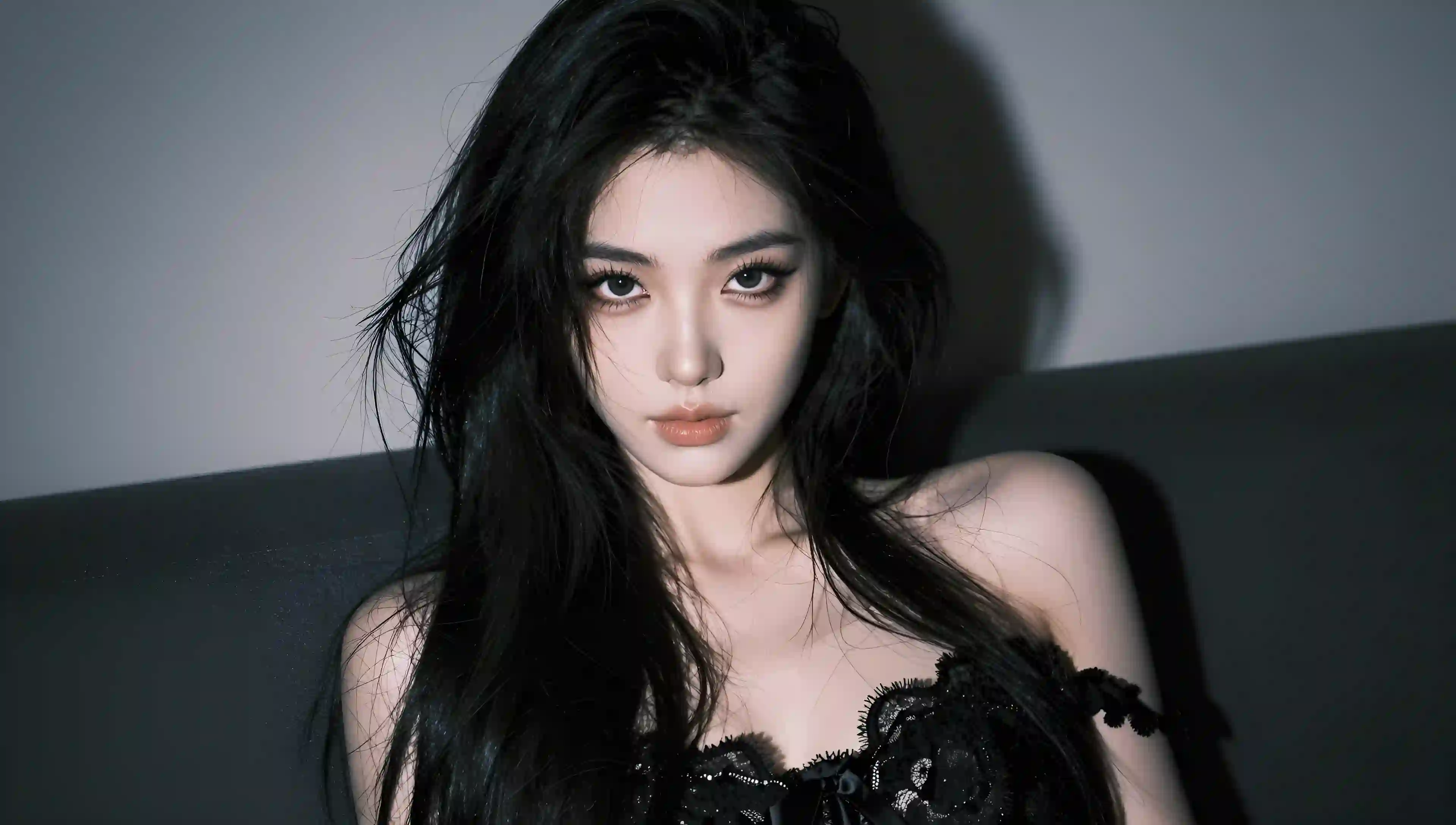 黑发 女神 蕾丝 连衣裙 暗黑 风格 肖像