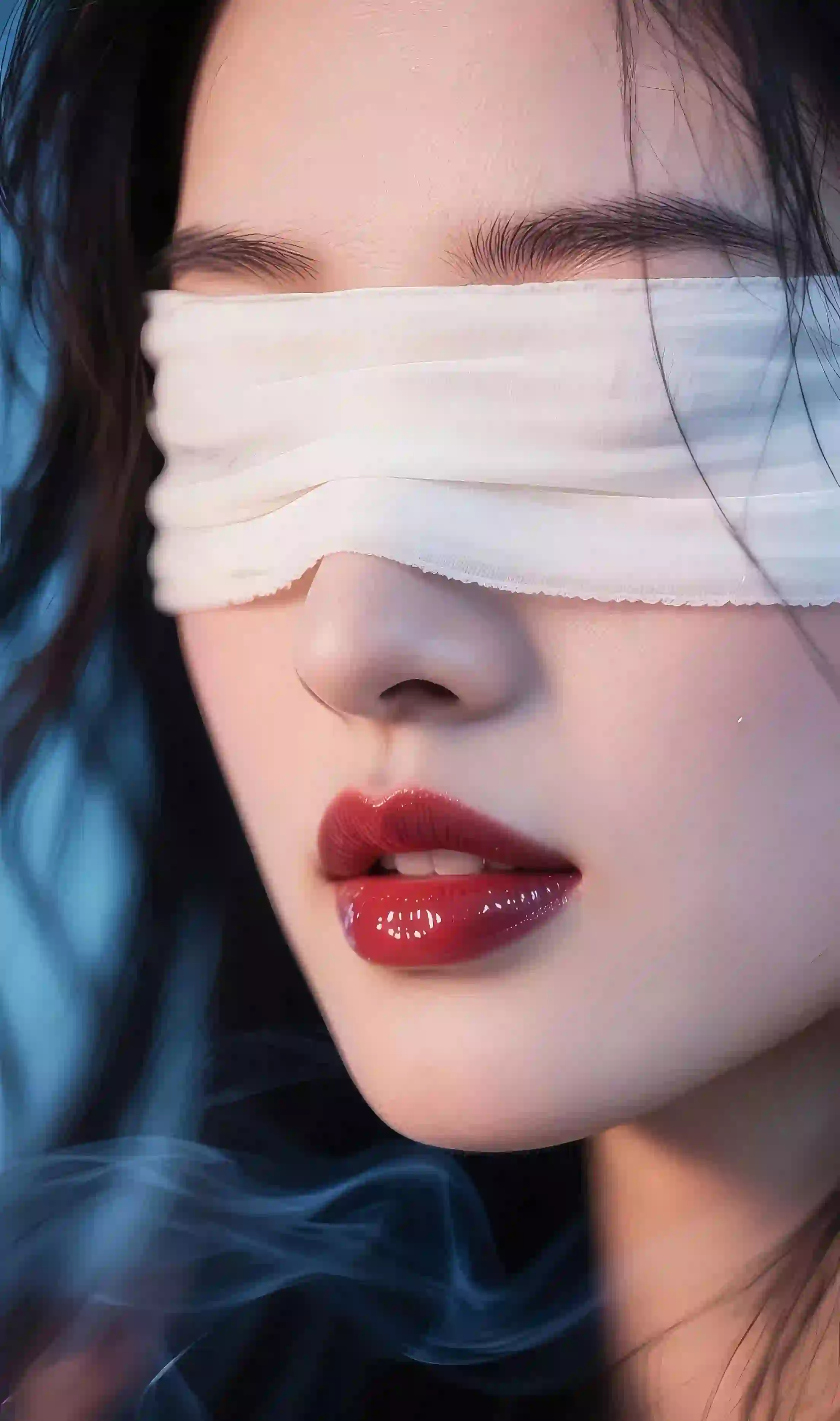 蒙住双眼的长发美女 红唇 性感