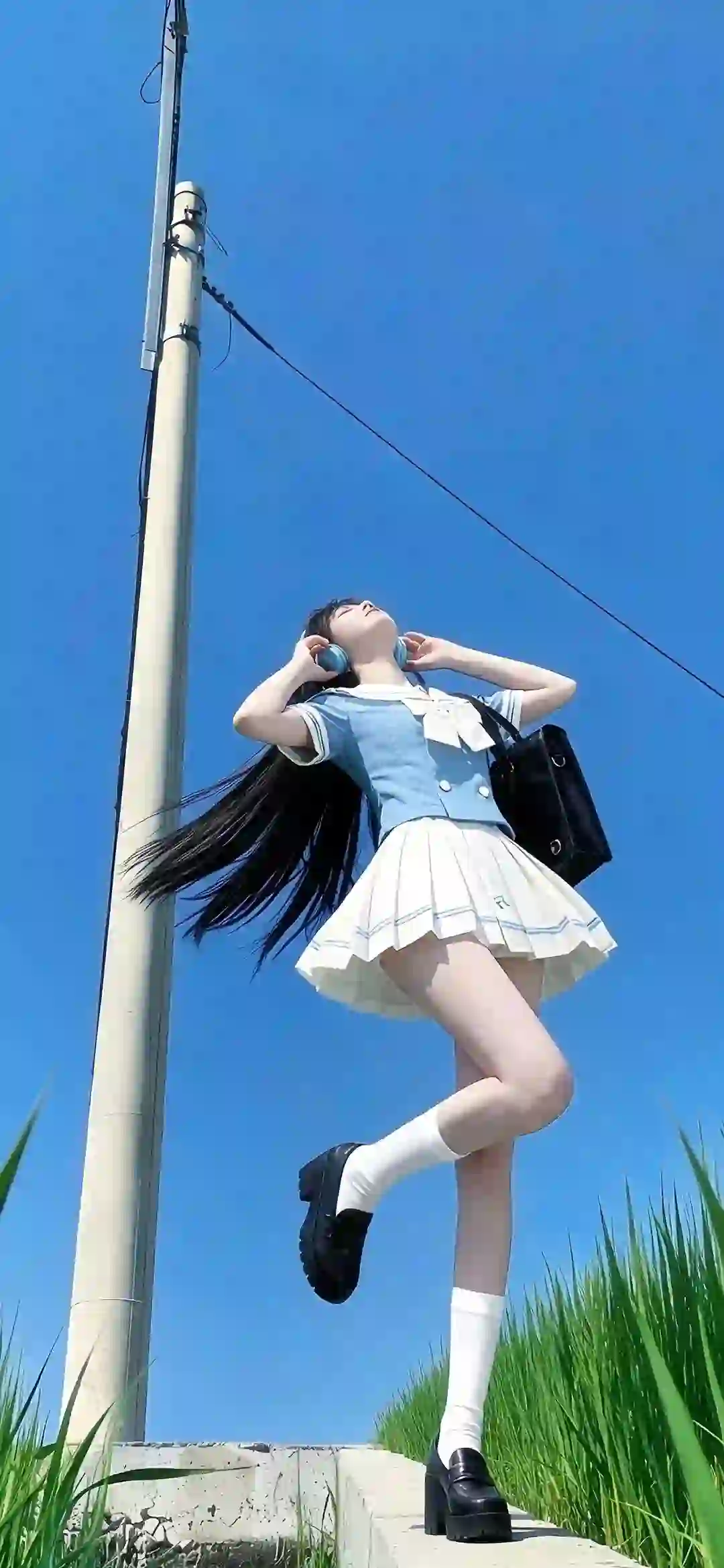 jk美女 长发美女 jk穿搭 户外
