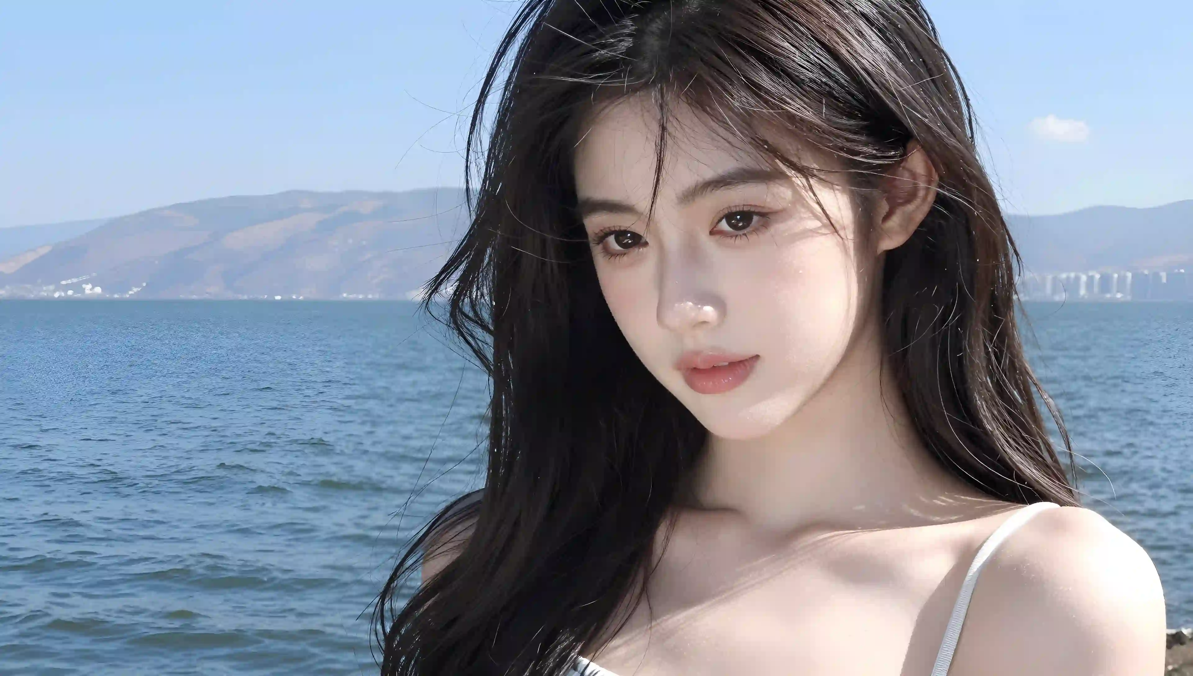 湖边 少女 特写 唯美 风景 自然