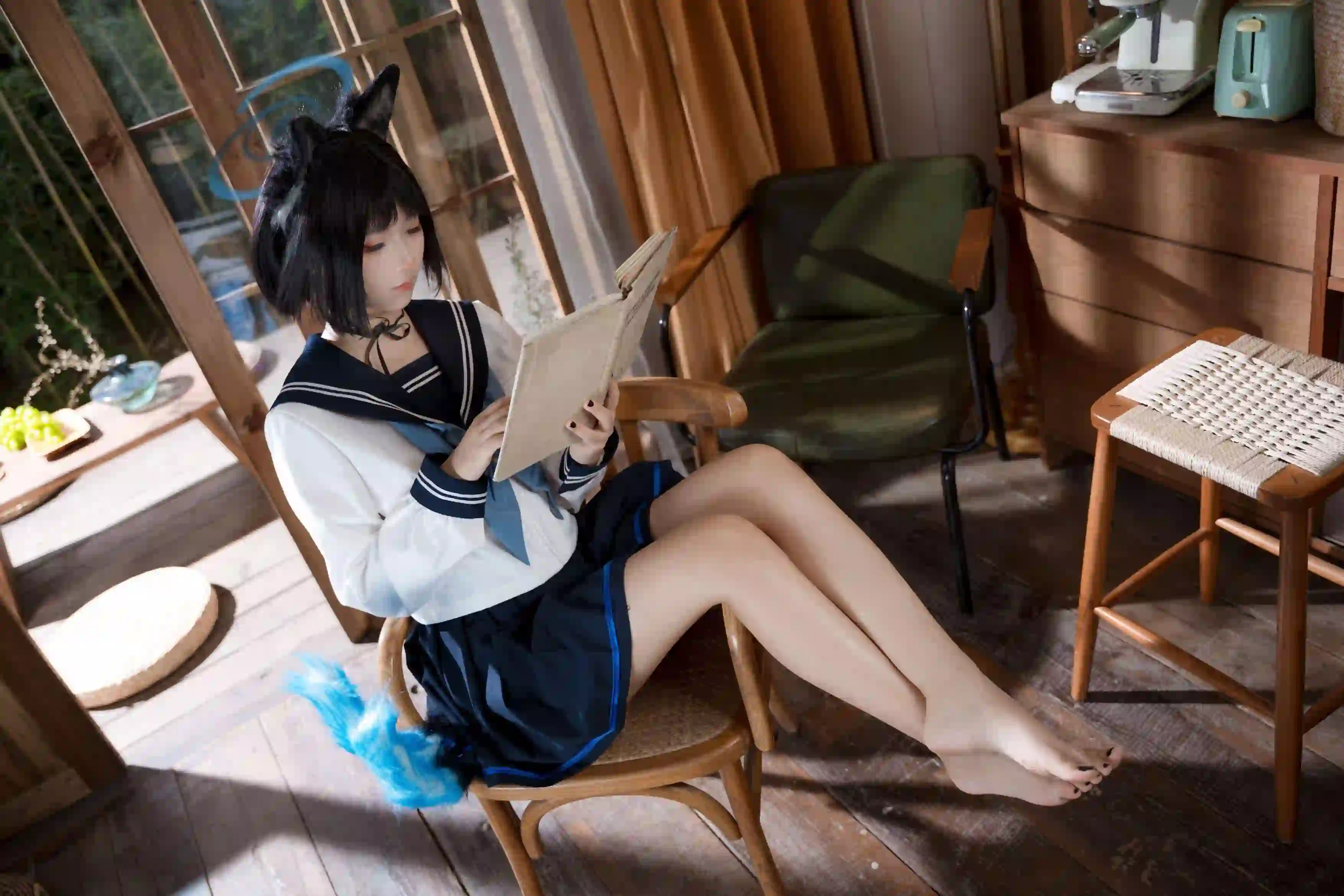 jk女孩 居家写真 兽耳 长腿美女 阳光