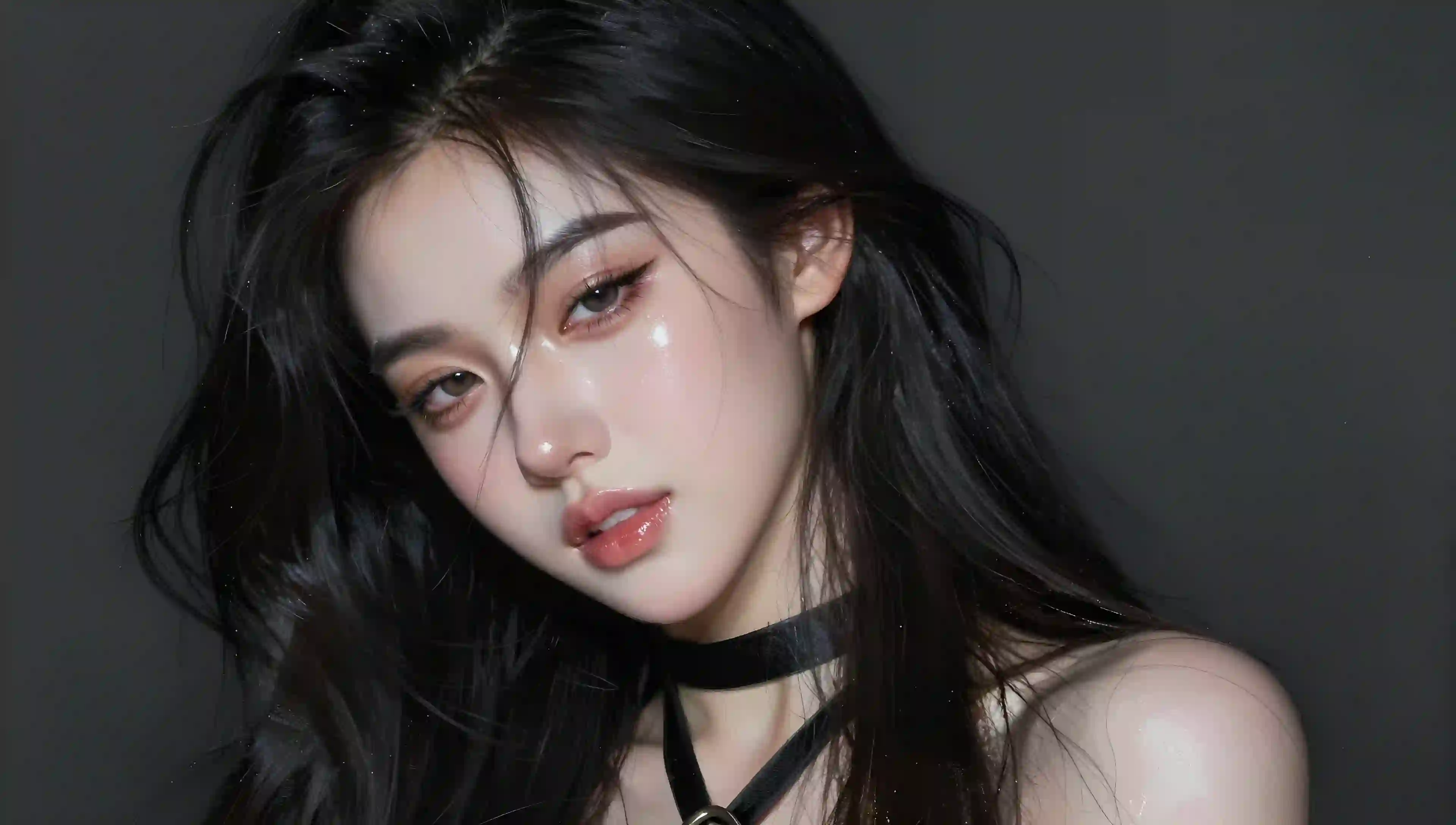 美女 黑发 湿发 暗黑风格 肖像 特写