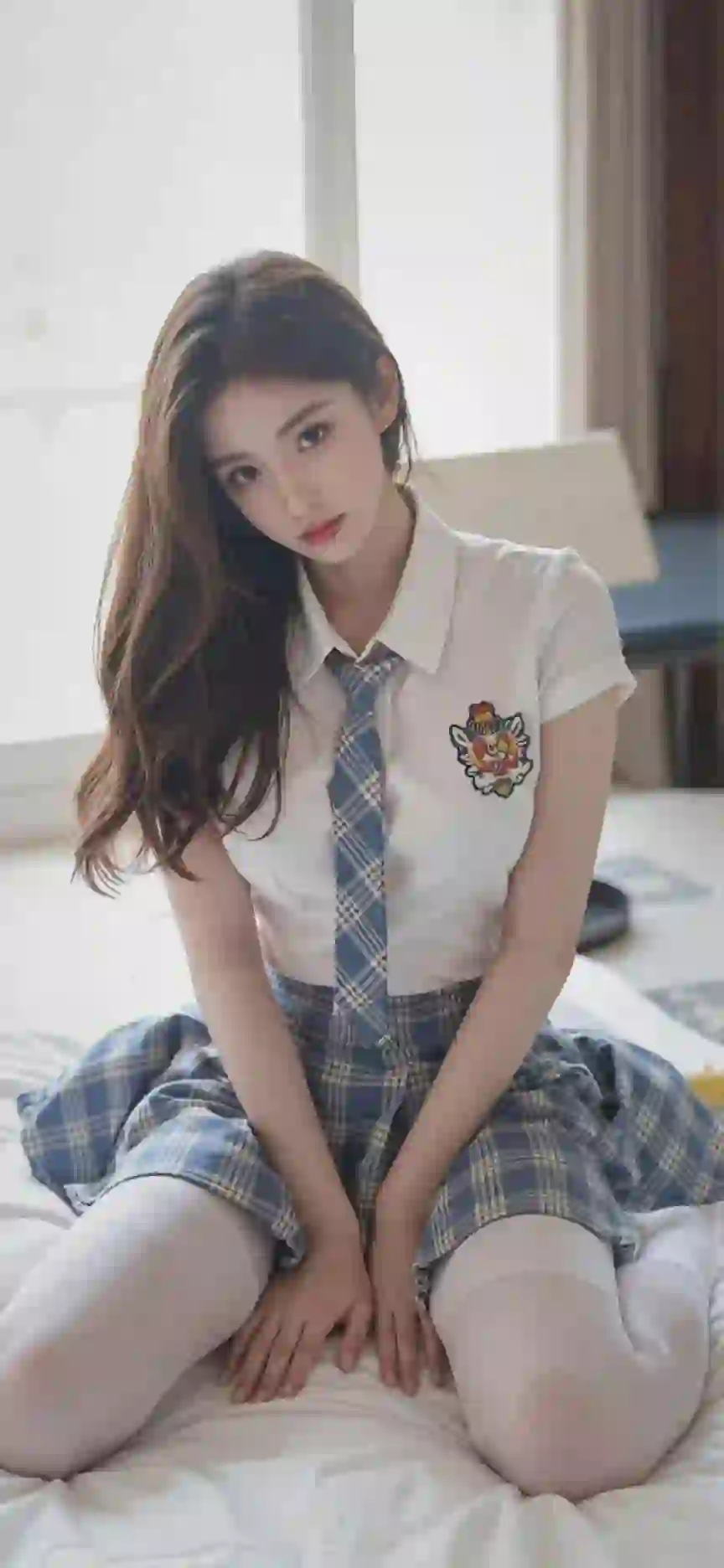 长发jk美女 居家写真 白色丝袜