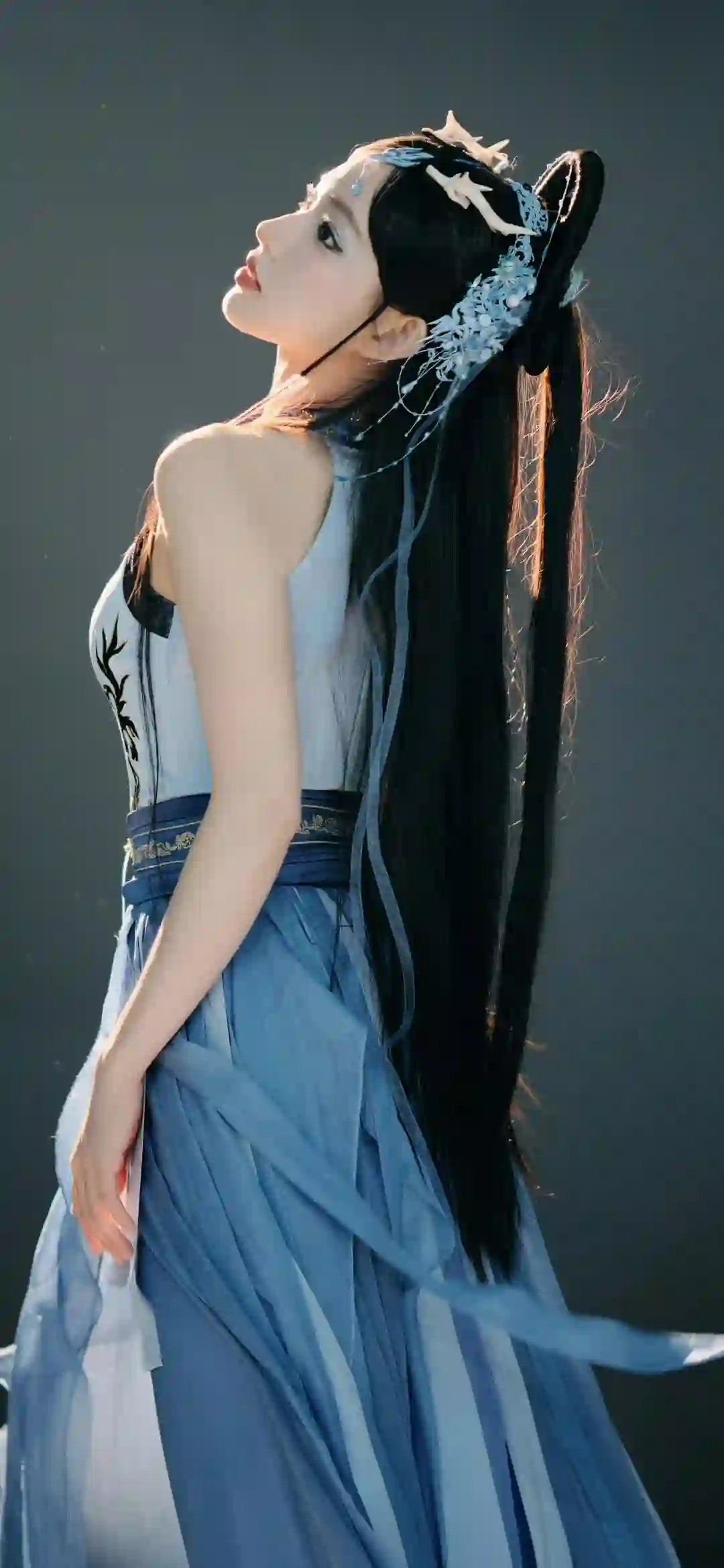 汉服古风美女 蓝色长裙 陈潇