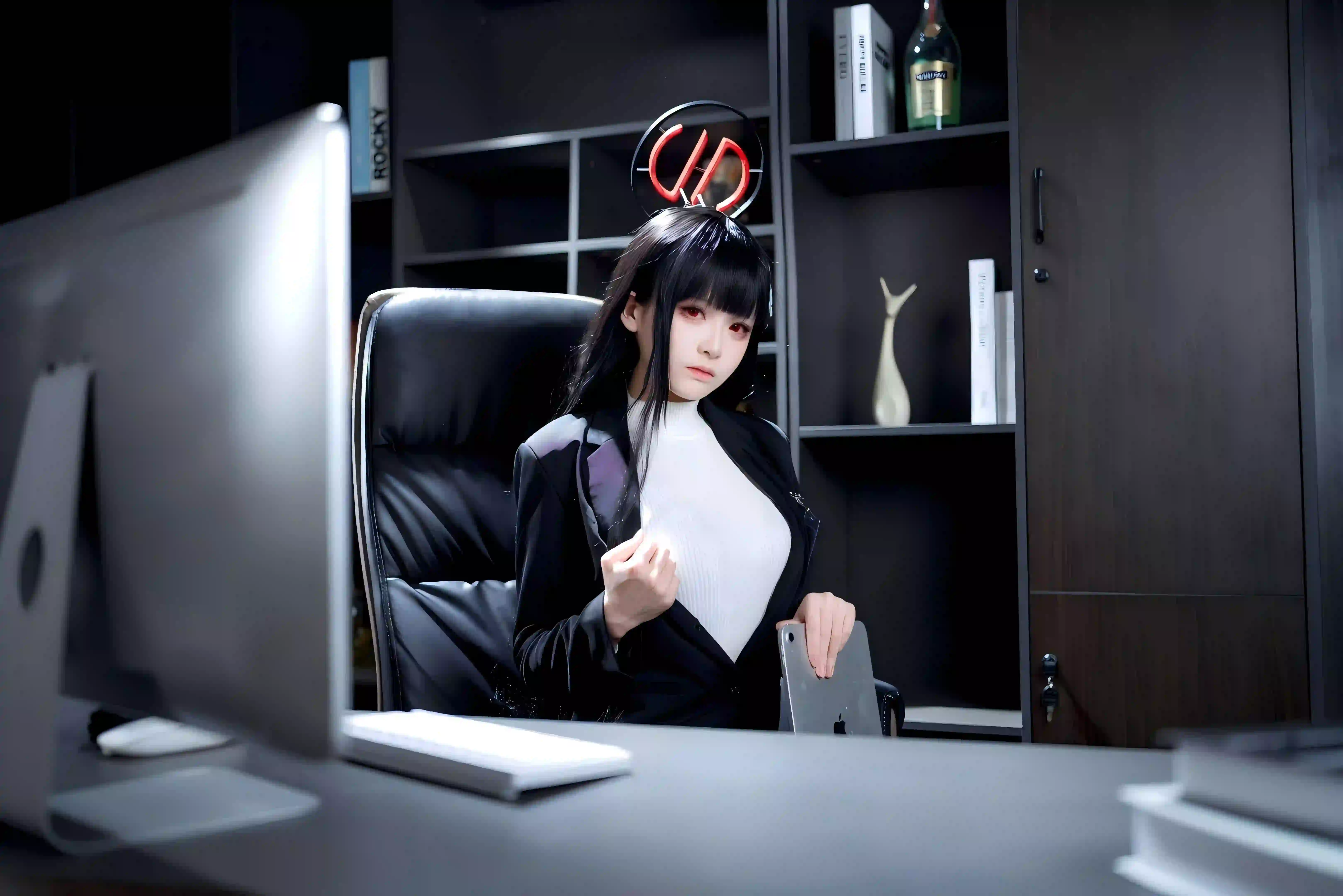 长发性感美女 丝袜 黑色丝袜 性感美女 办公室
