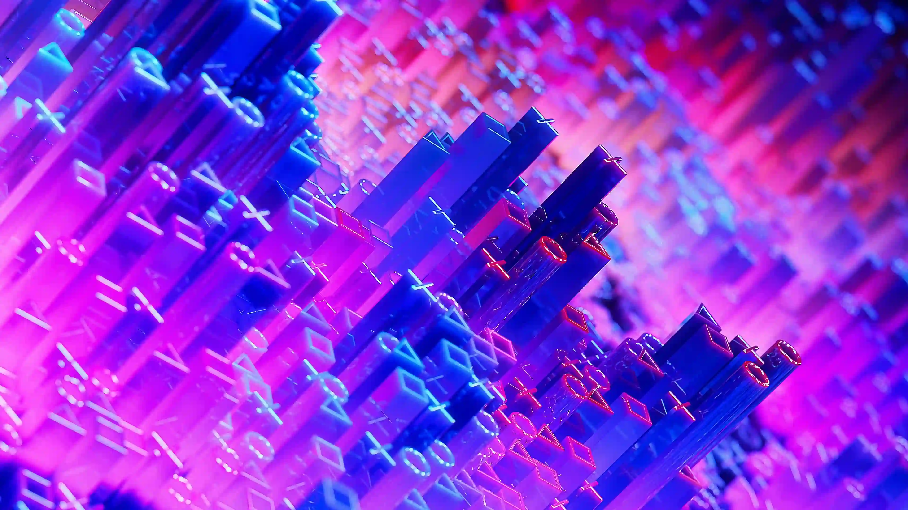 赛博朋克 3D艺术 抽象数字 几何符号 霓虹壁纸