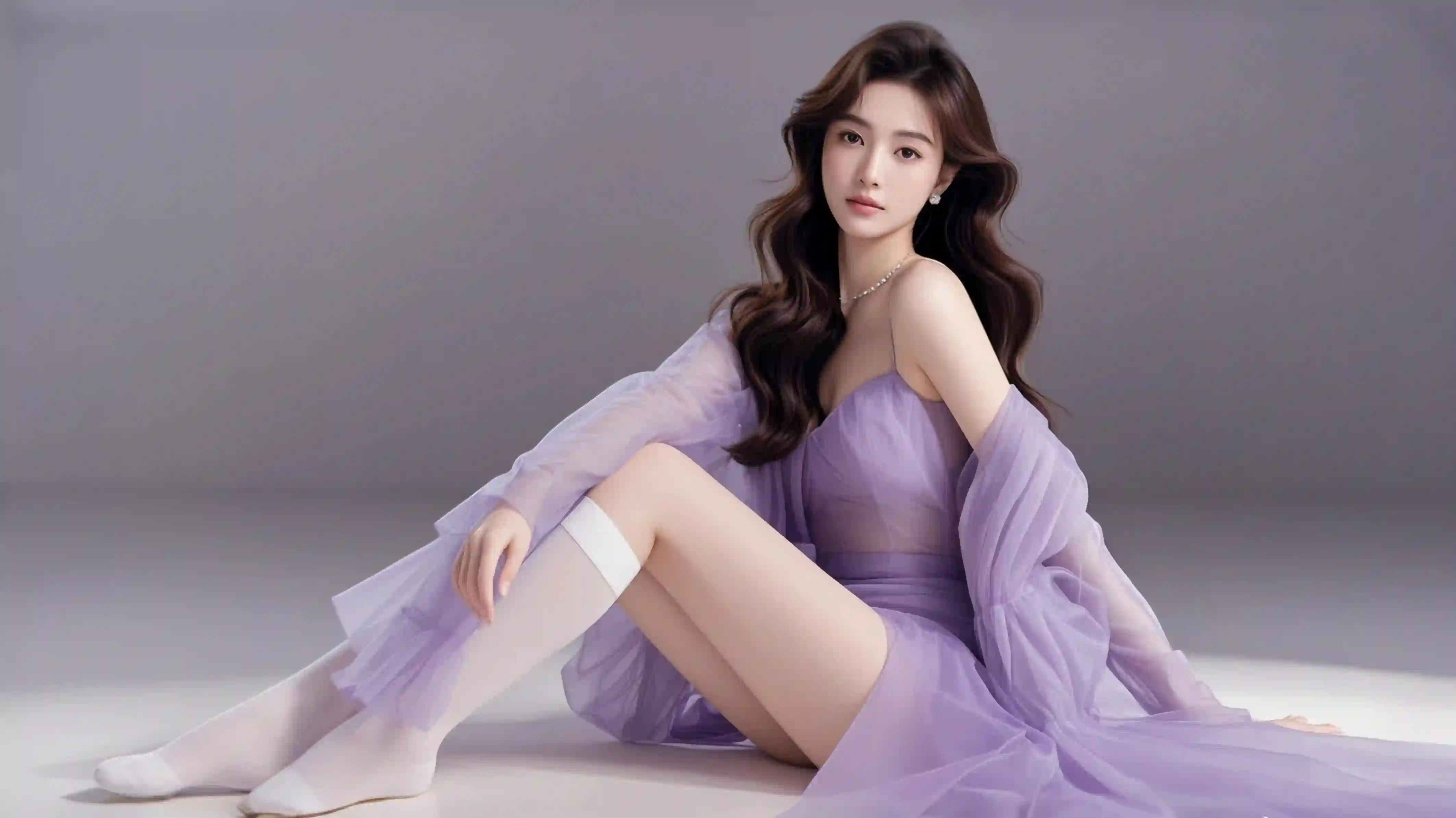 AI 长发美女 长腿美女 居家场景 紫色长裙