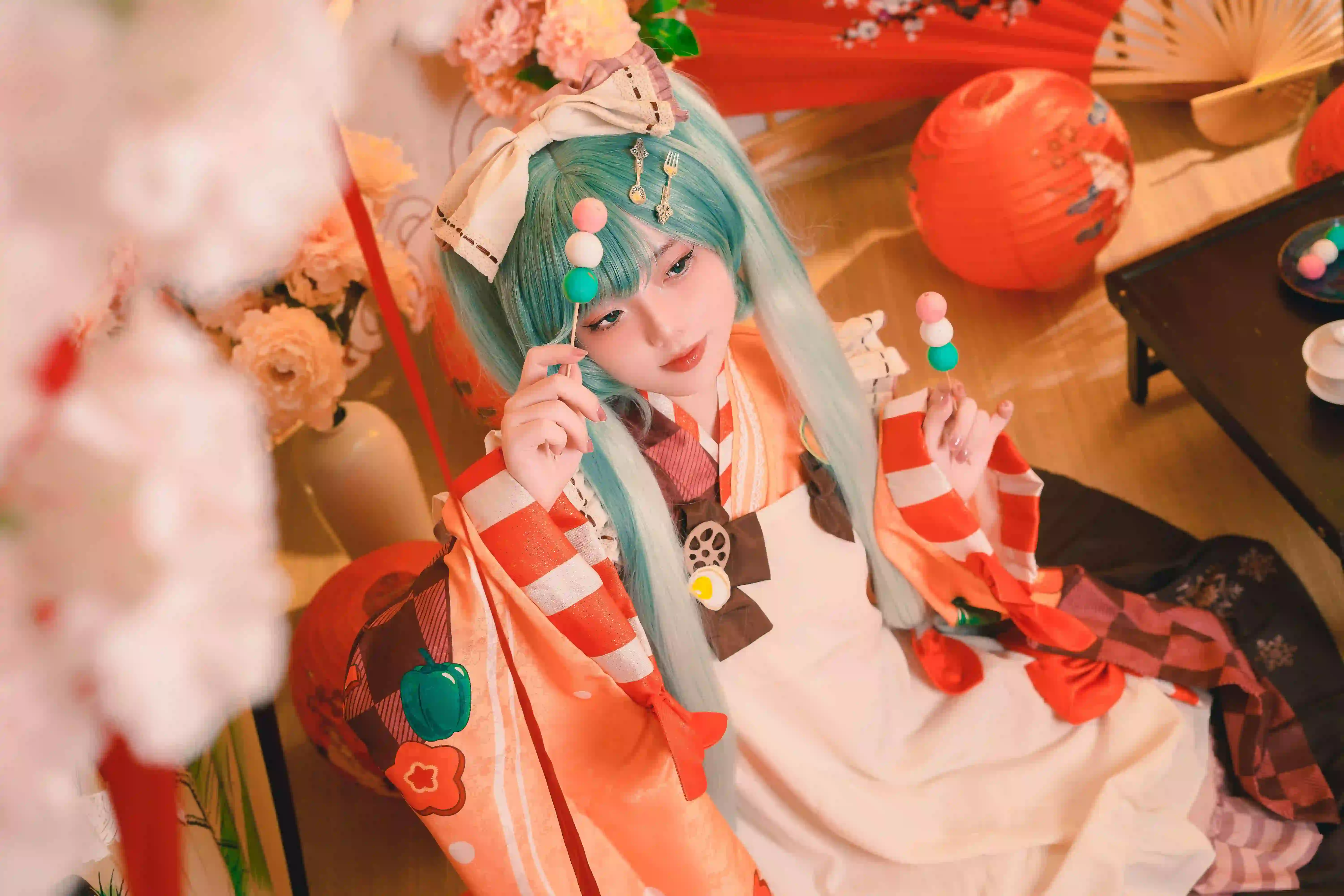 日式风格 绿色头发 cos 可爱女孩 棒棒糖