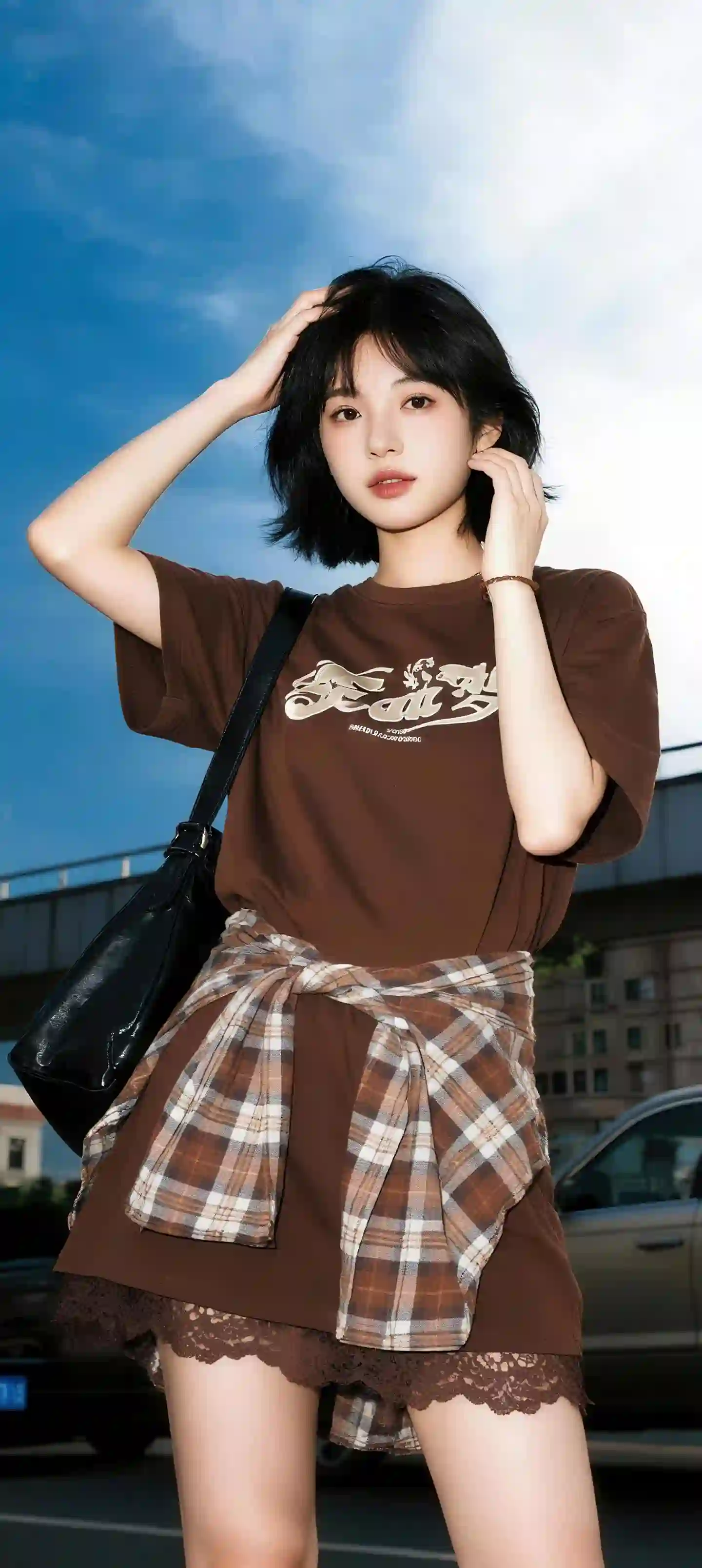 夏日休闲穿搭 户外 短发女孩