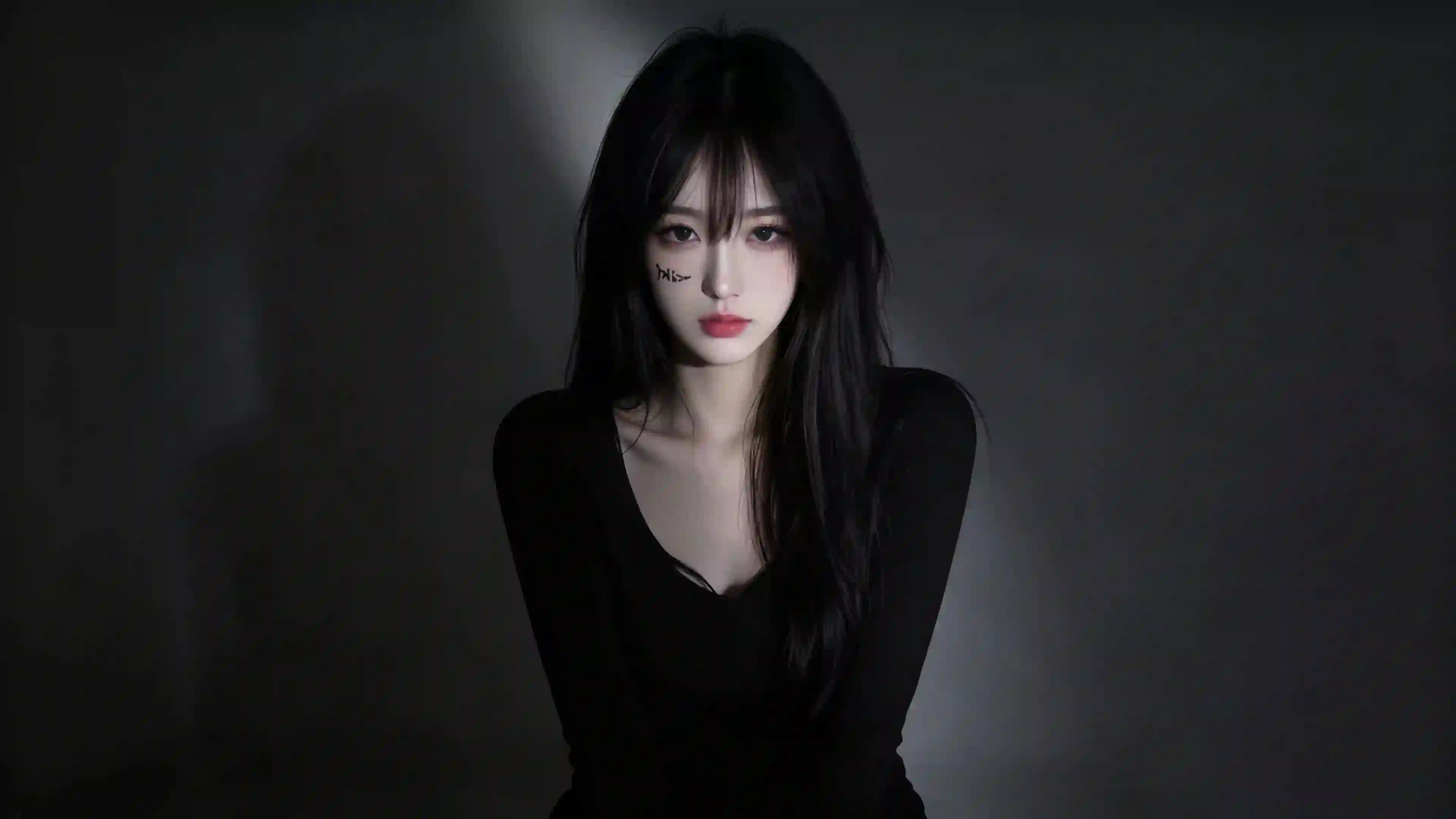 冷艳美女 黑发 暗调 纹身 肖像