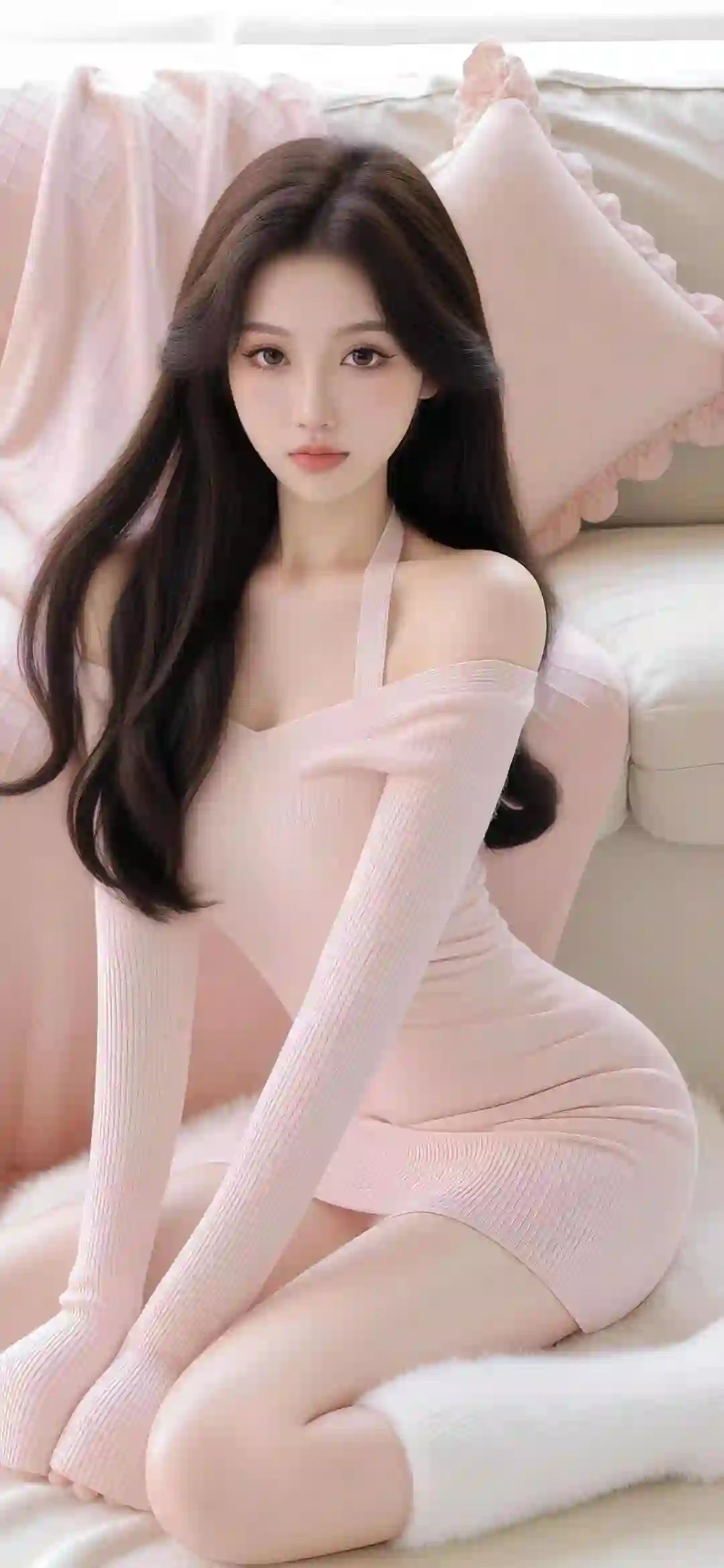 粉色连衣裙 露肩少女 室内写真 韩系风格 唯美人像