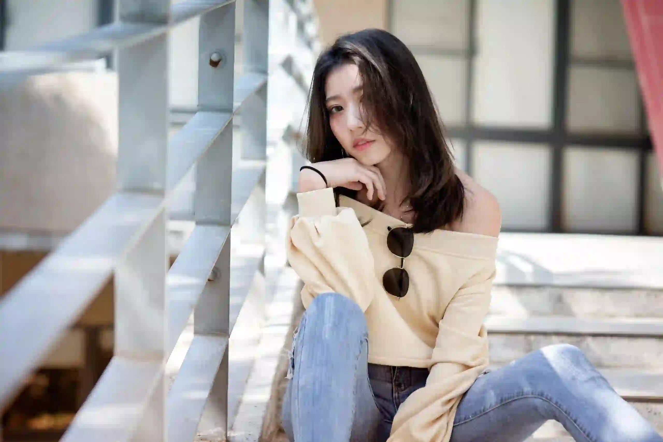 长发美女 户外写真 