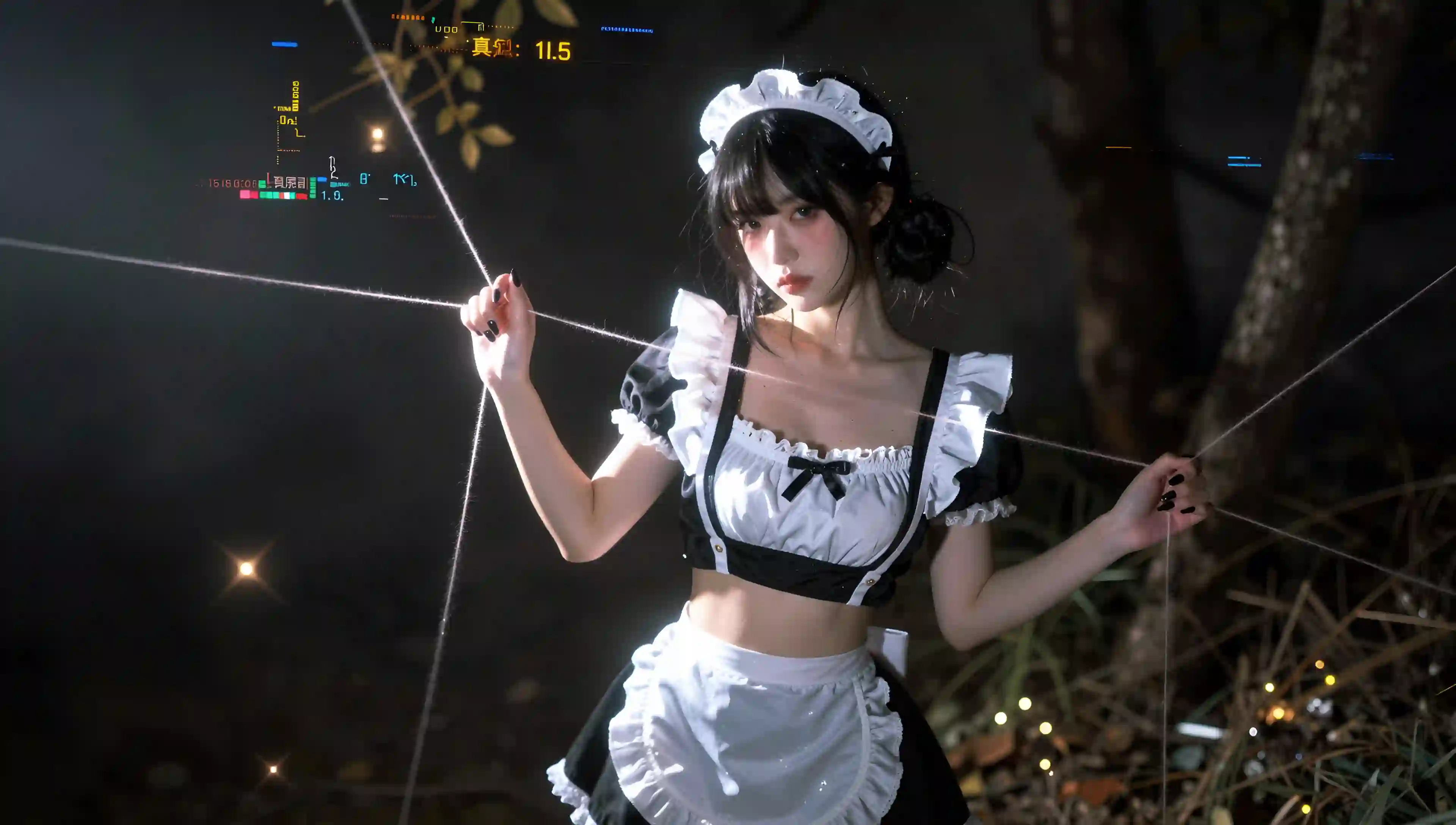 长发性感美女 女仆穿搭 白色裙子 户外 梦幻