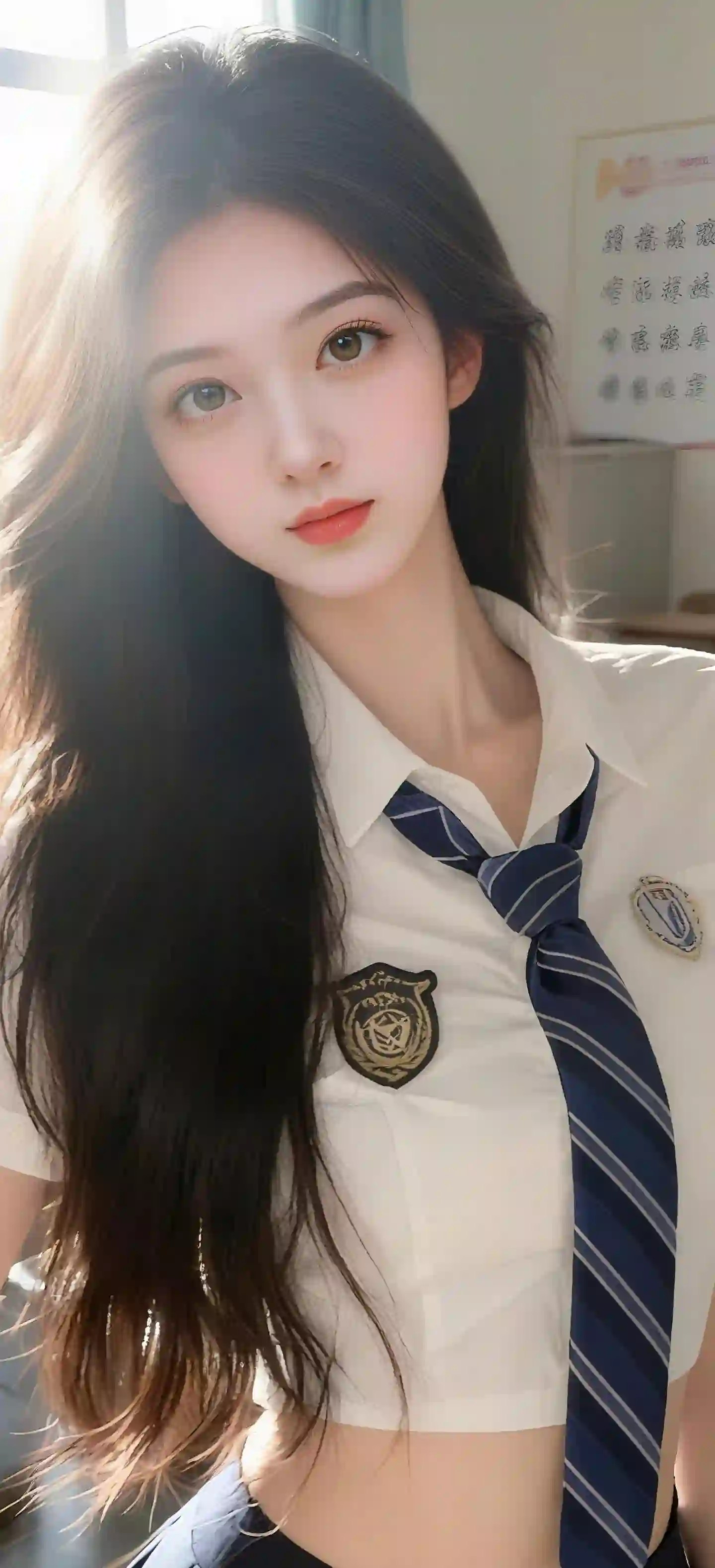长发性感美女 jk穿搭 白色衬衫