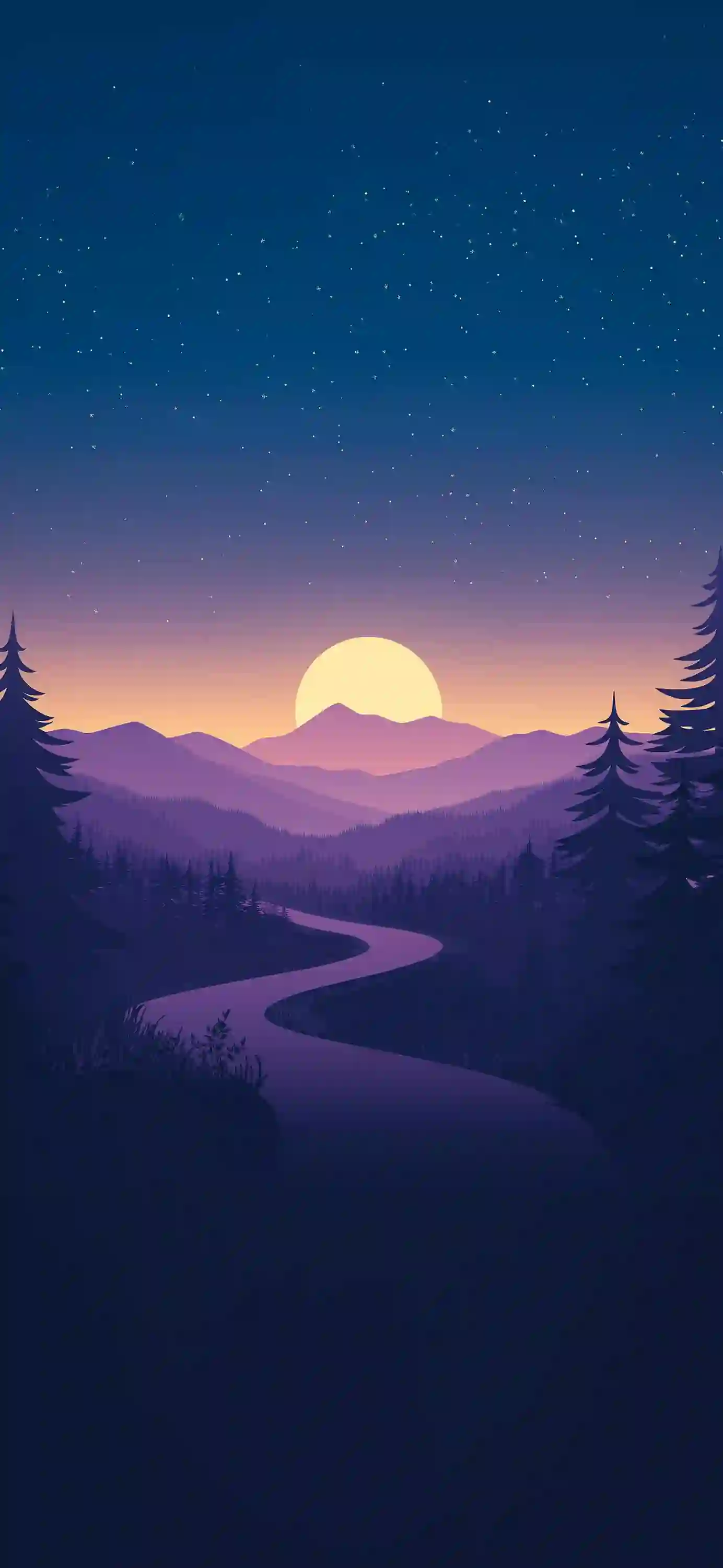 蜿蜒河流 日出 风景 创意 满天星辰