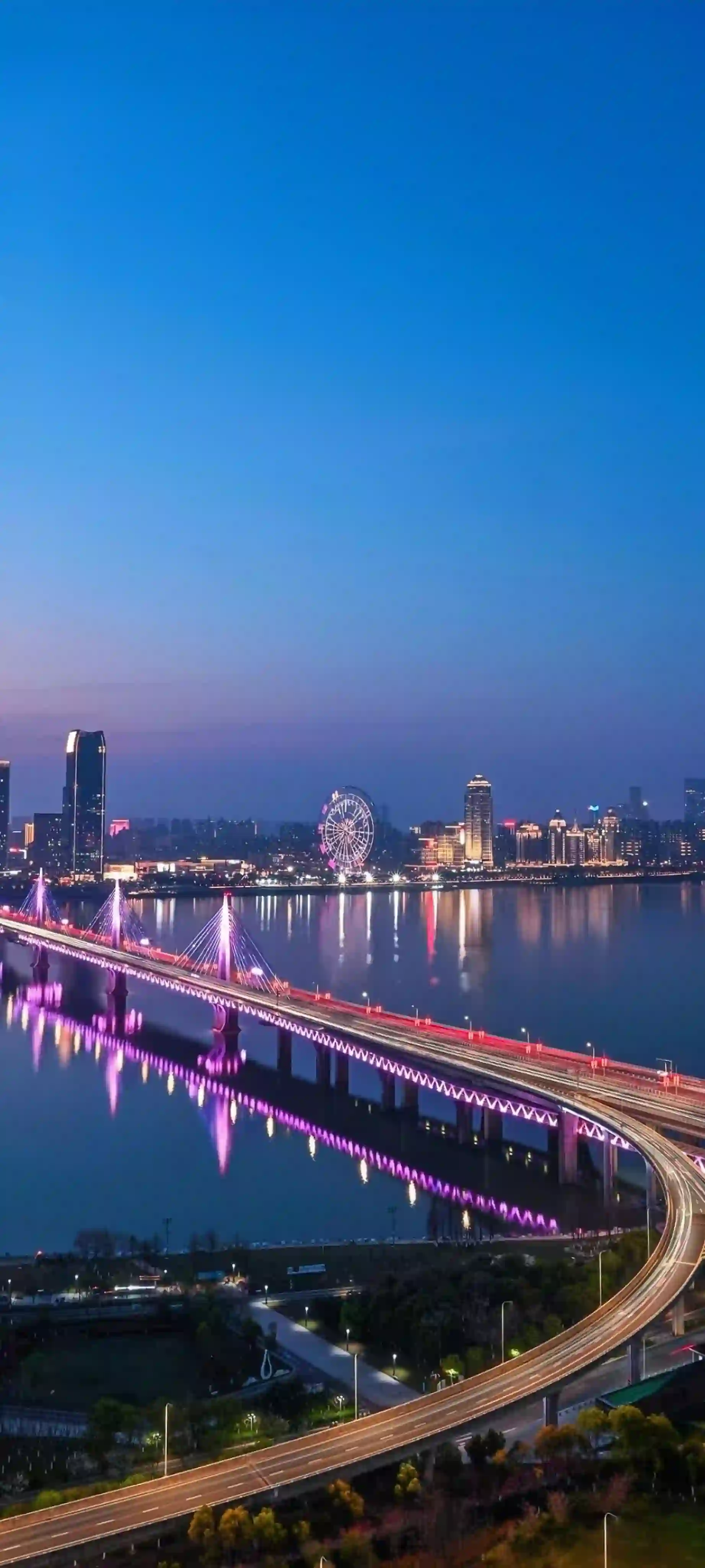 城市夜景 桥梁灯光 摩天轮 天际线 夜景壁纸