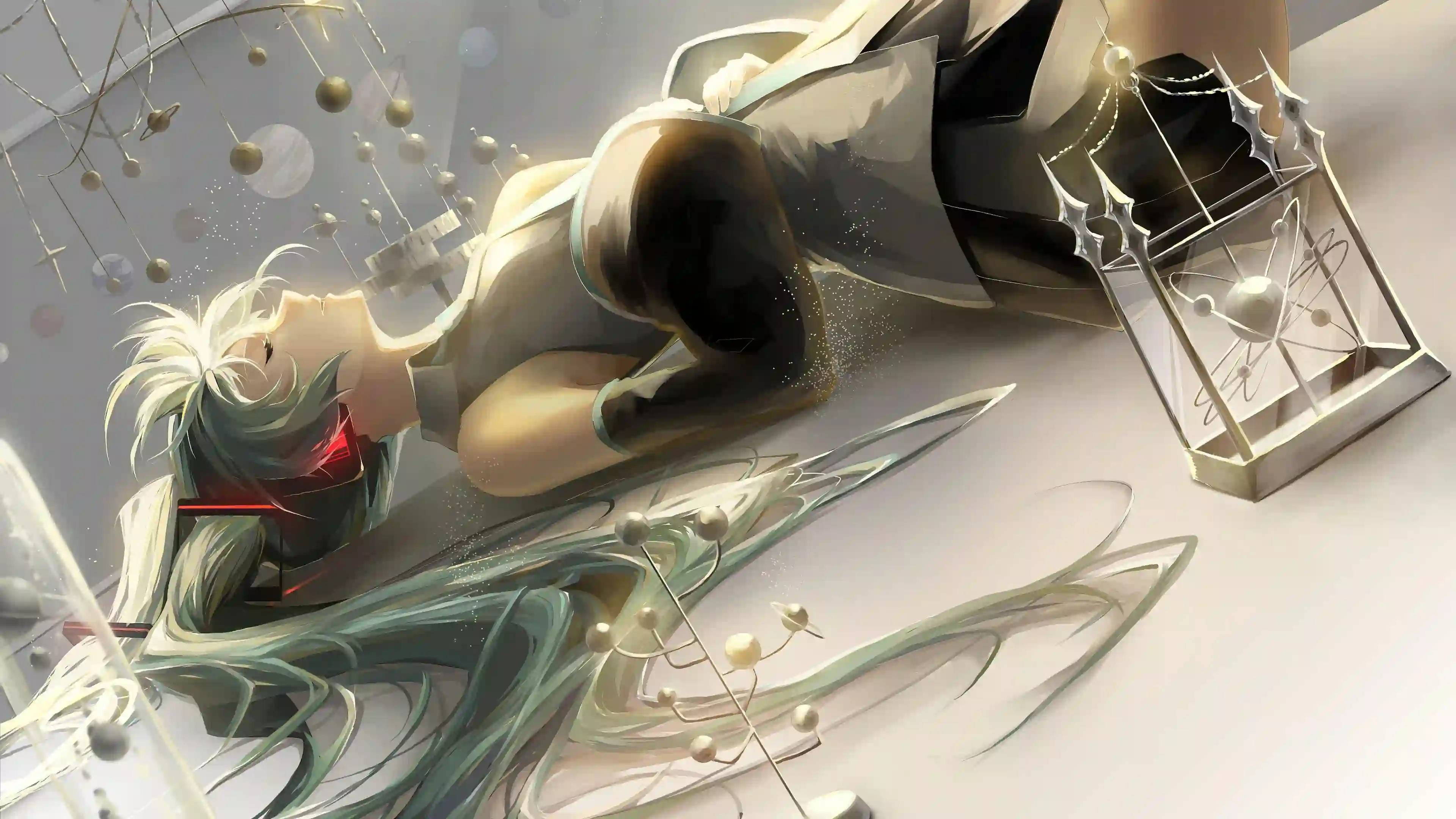 动漫女孩 二次元 双马尾女孩 初音未来 蓝色头发 金属模型 