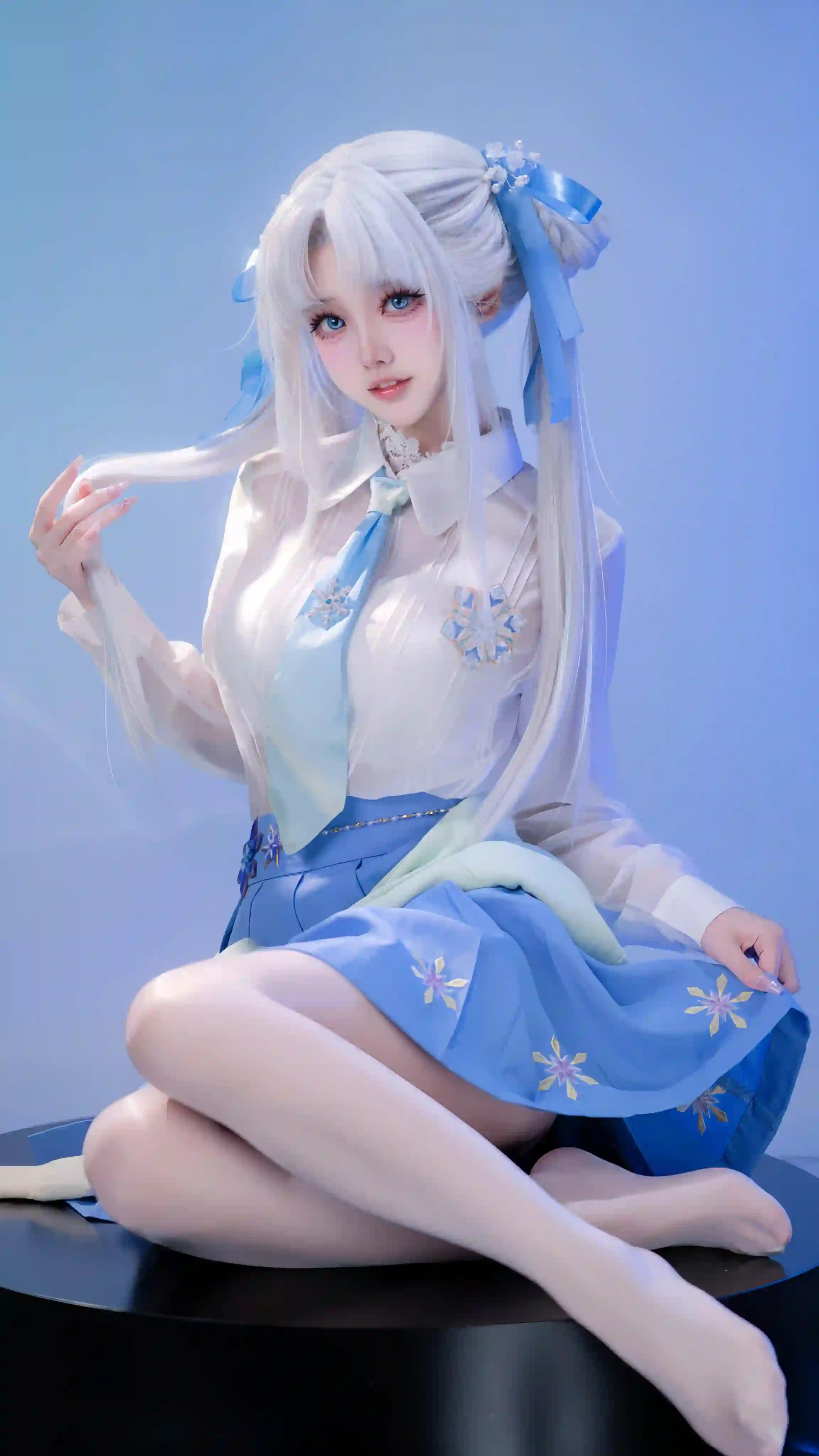 蓝色裙子 性感美女 长发美女 美腿 丝袜 美腿丝袜