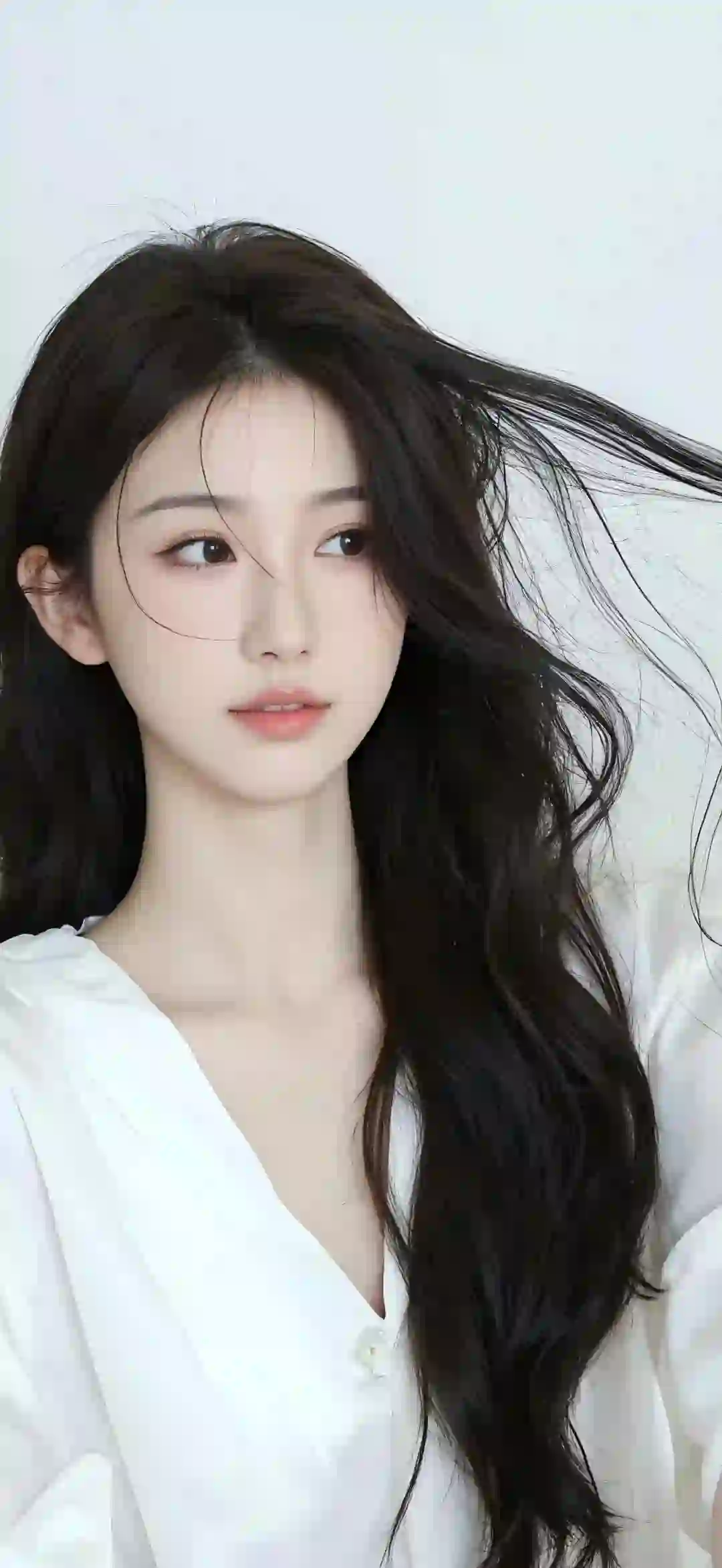 美女 长发美女 白色睡衣 卷发