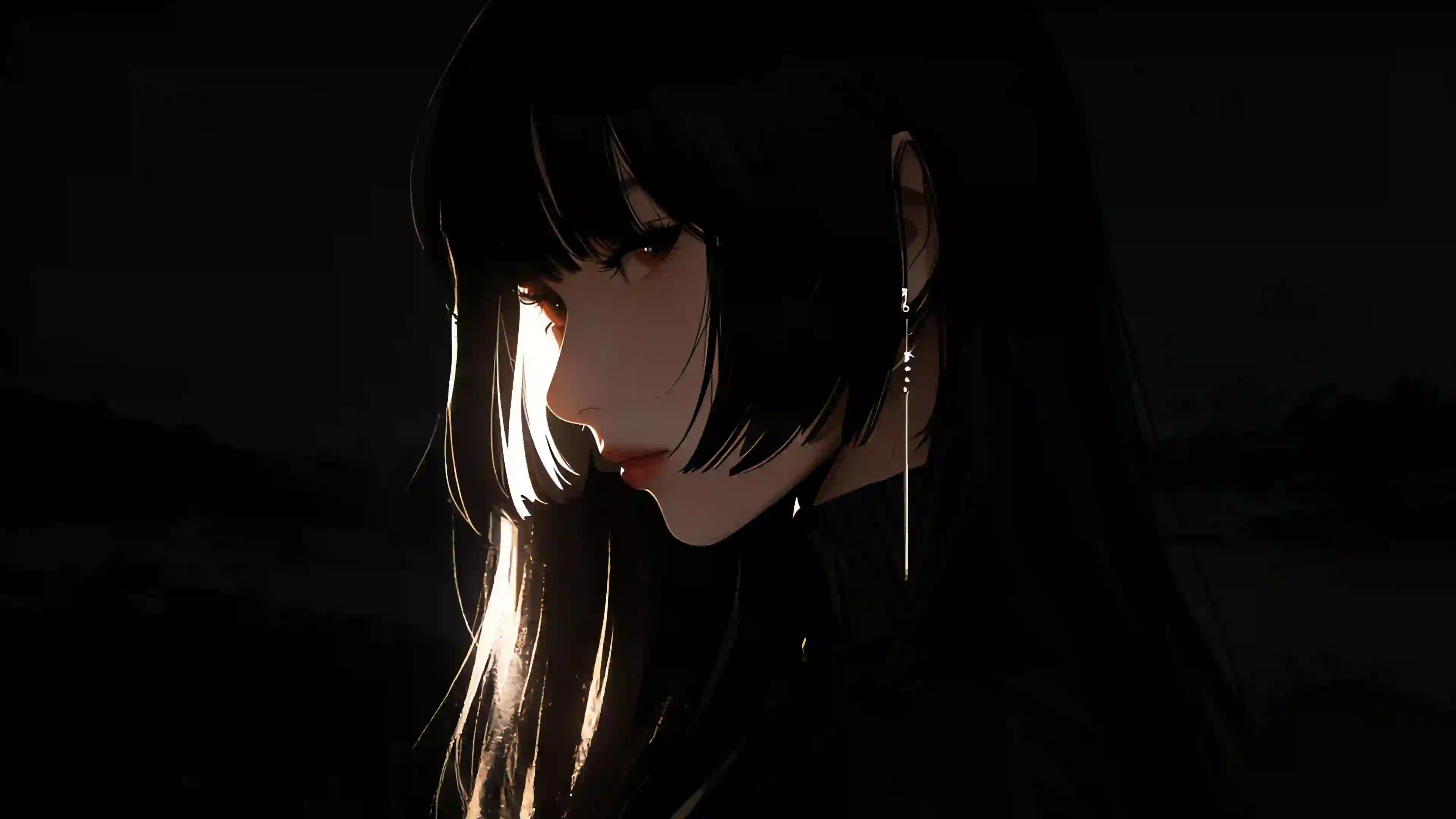 黑色背景 长发高冷美女侧脸