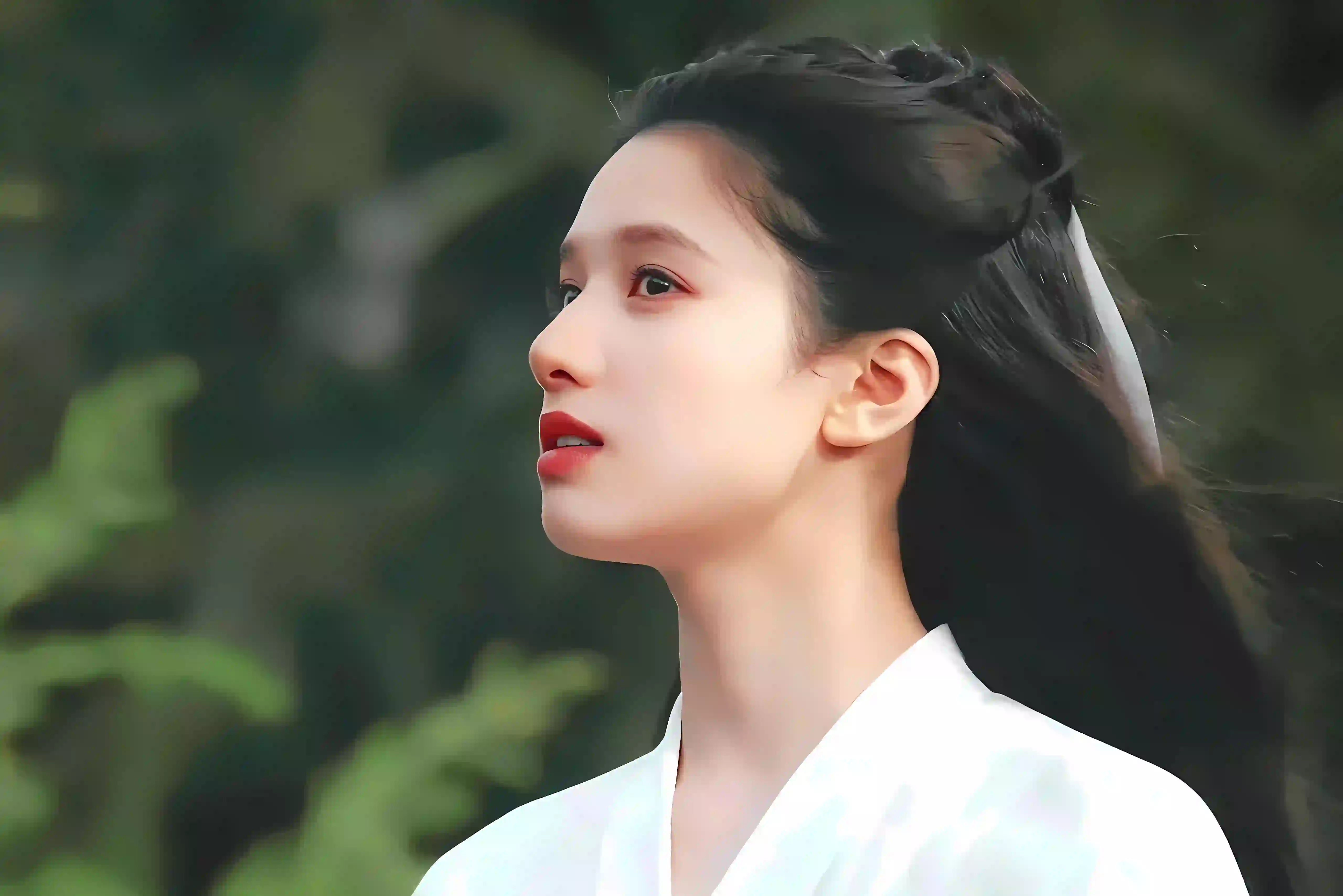 长发清纯美女 美女明星 张婧仪 古风美女 白色汉服