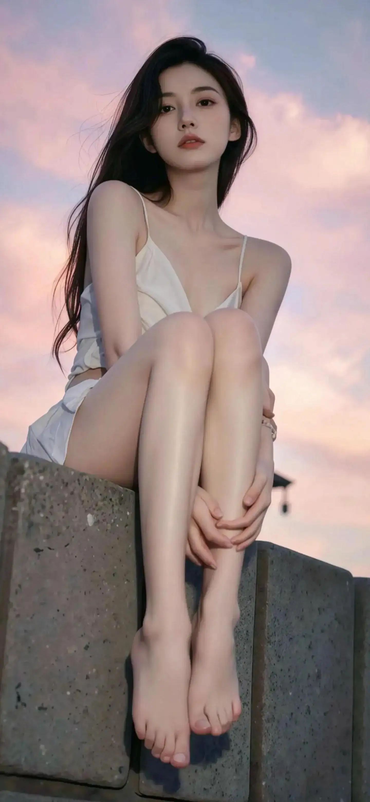 白色吊带群长腿诱惑美女