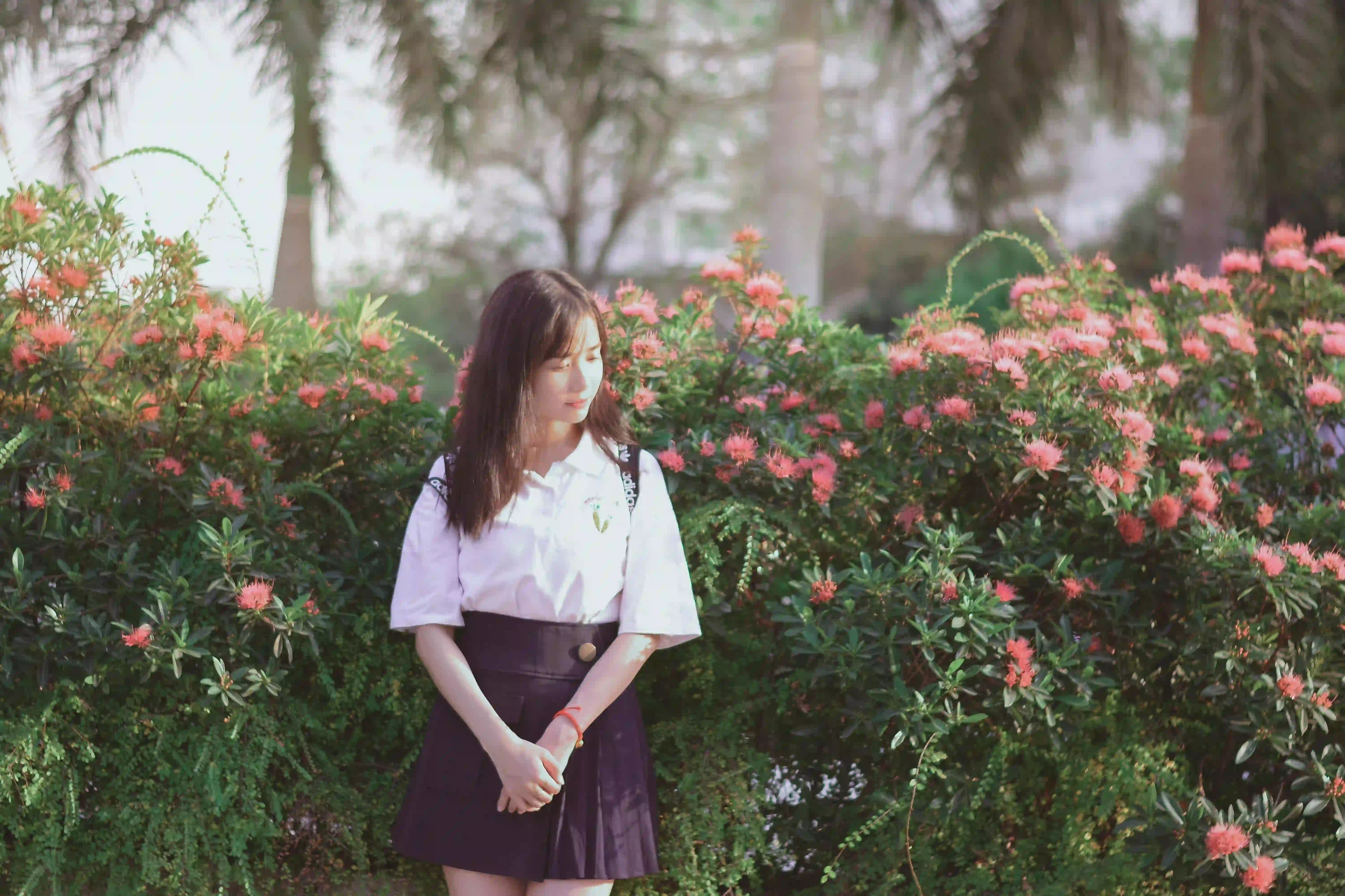 学生装 清纯美女 jk穿搭 花