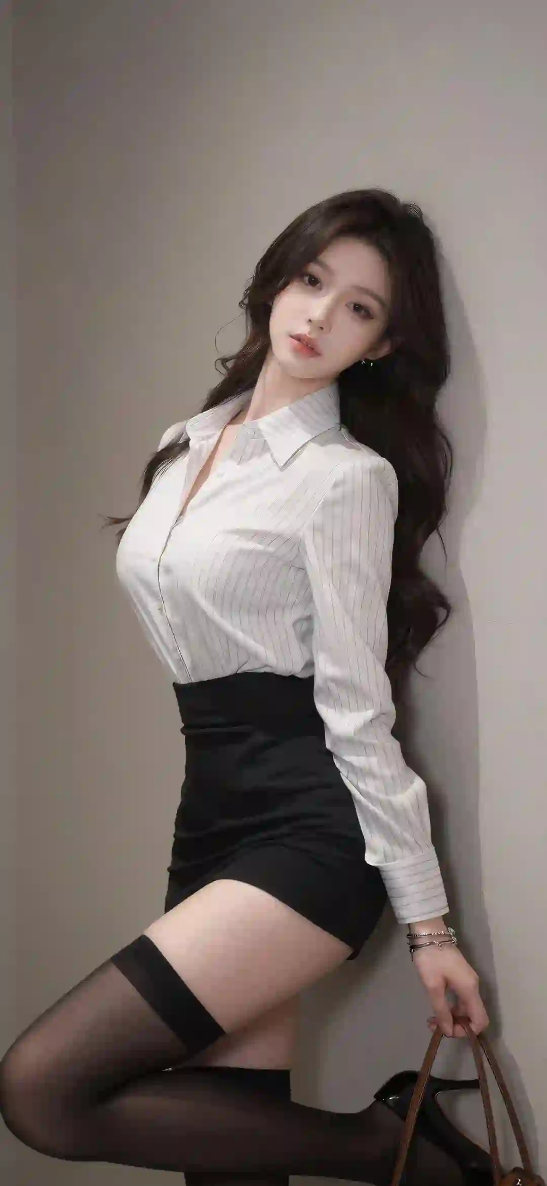 时尚美女 黑白穿搭 室内壁纸
