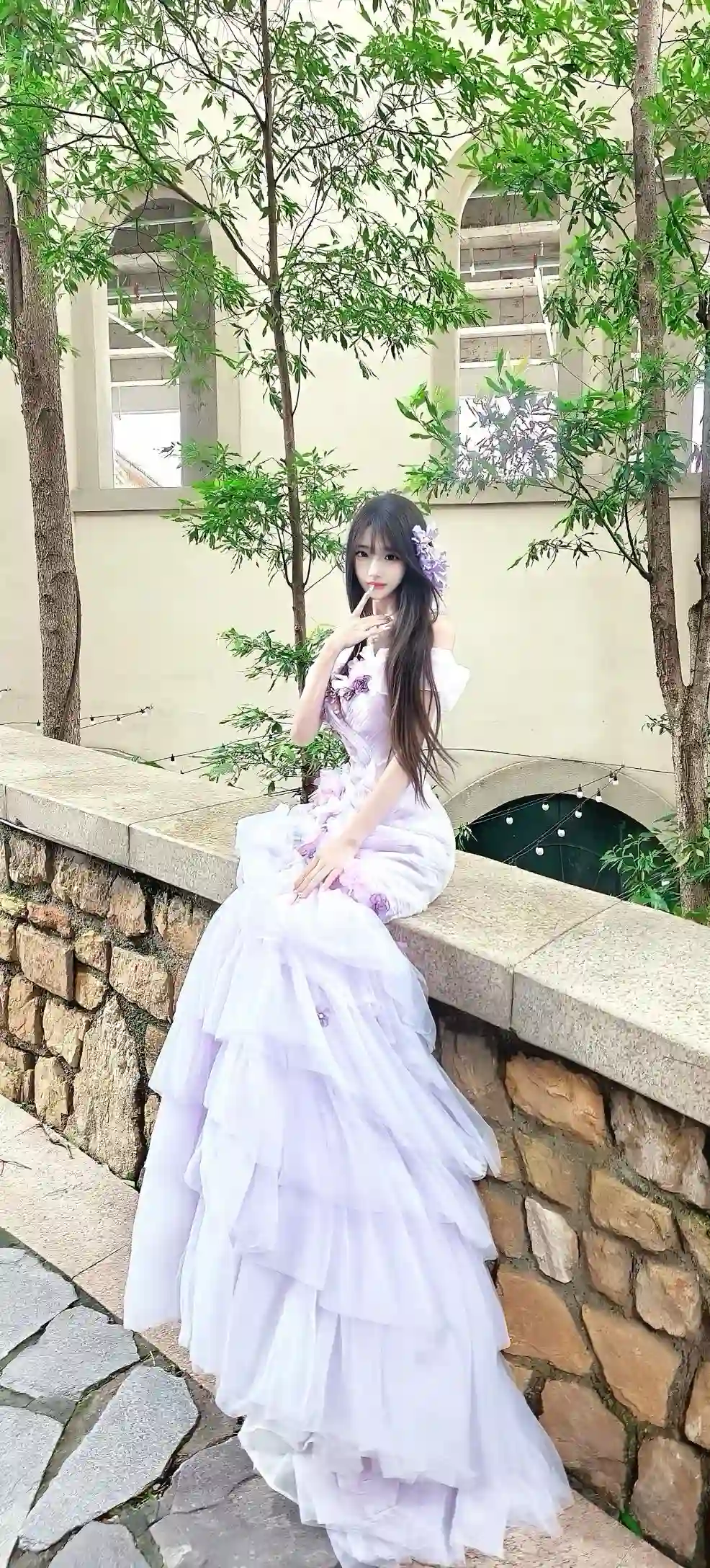 紫色纱裙 少女 户外写真 清新 优雅