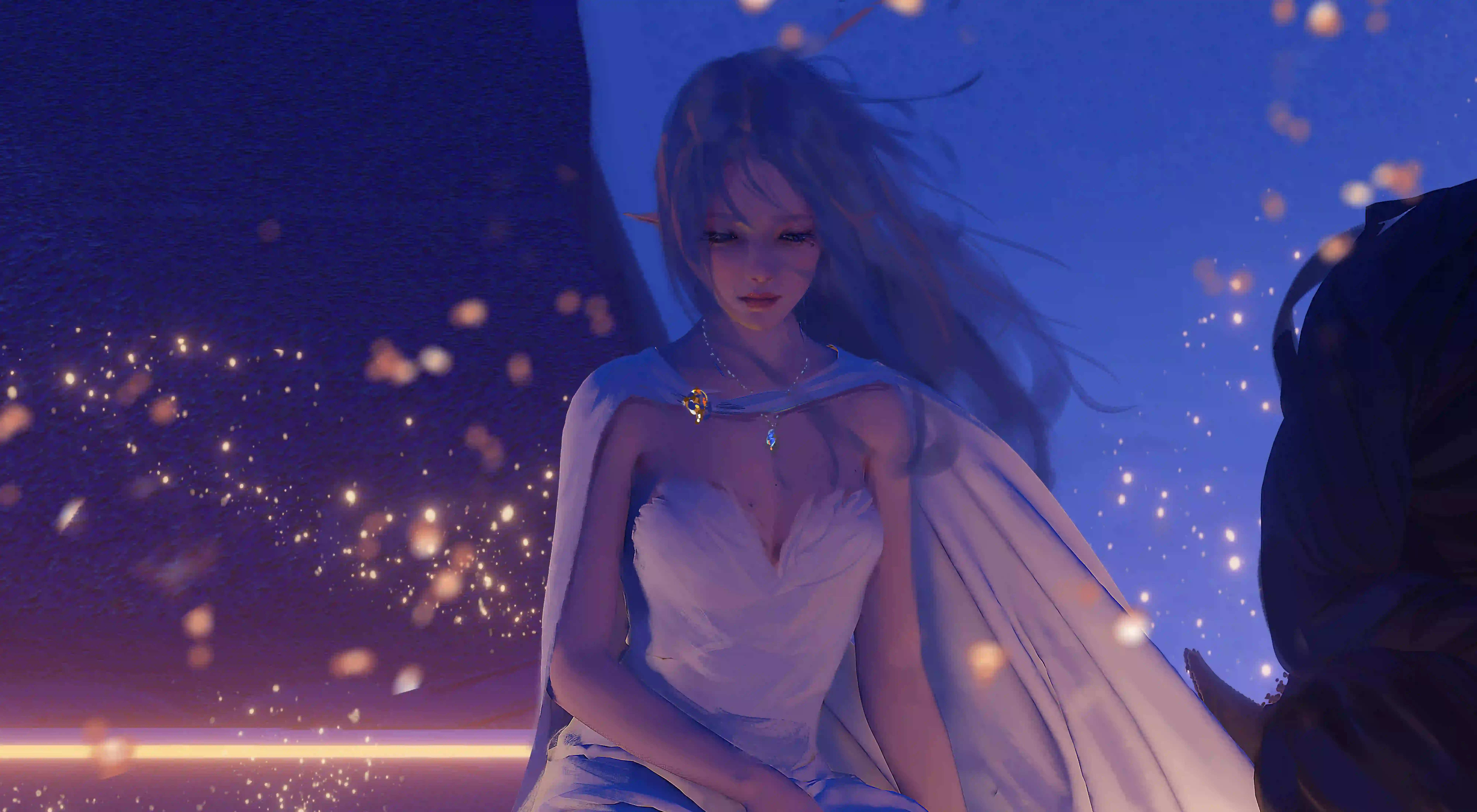 白色长裙美女 公主 性格美女 白色裙子 wlop