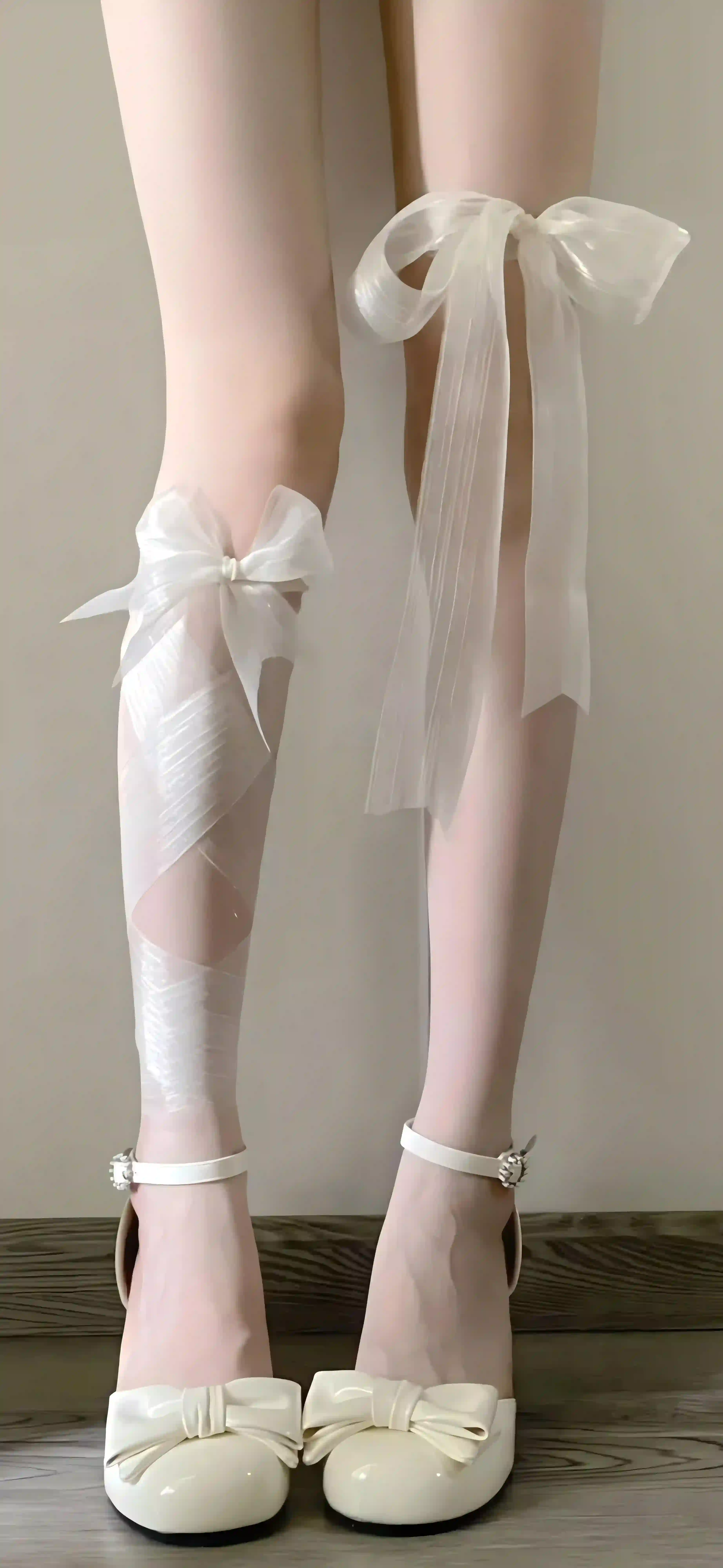 白色蝴蝶结 腿部特写 芭蕾舞鞋 甜美浪漫 清新唯美 腿控
