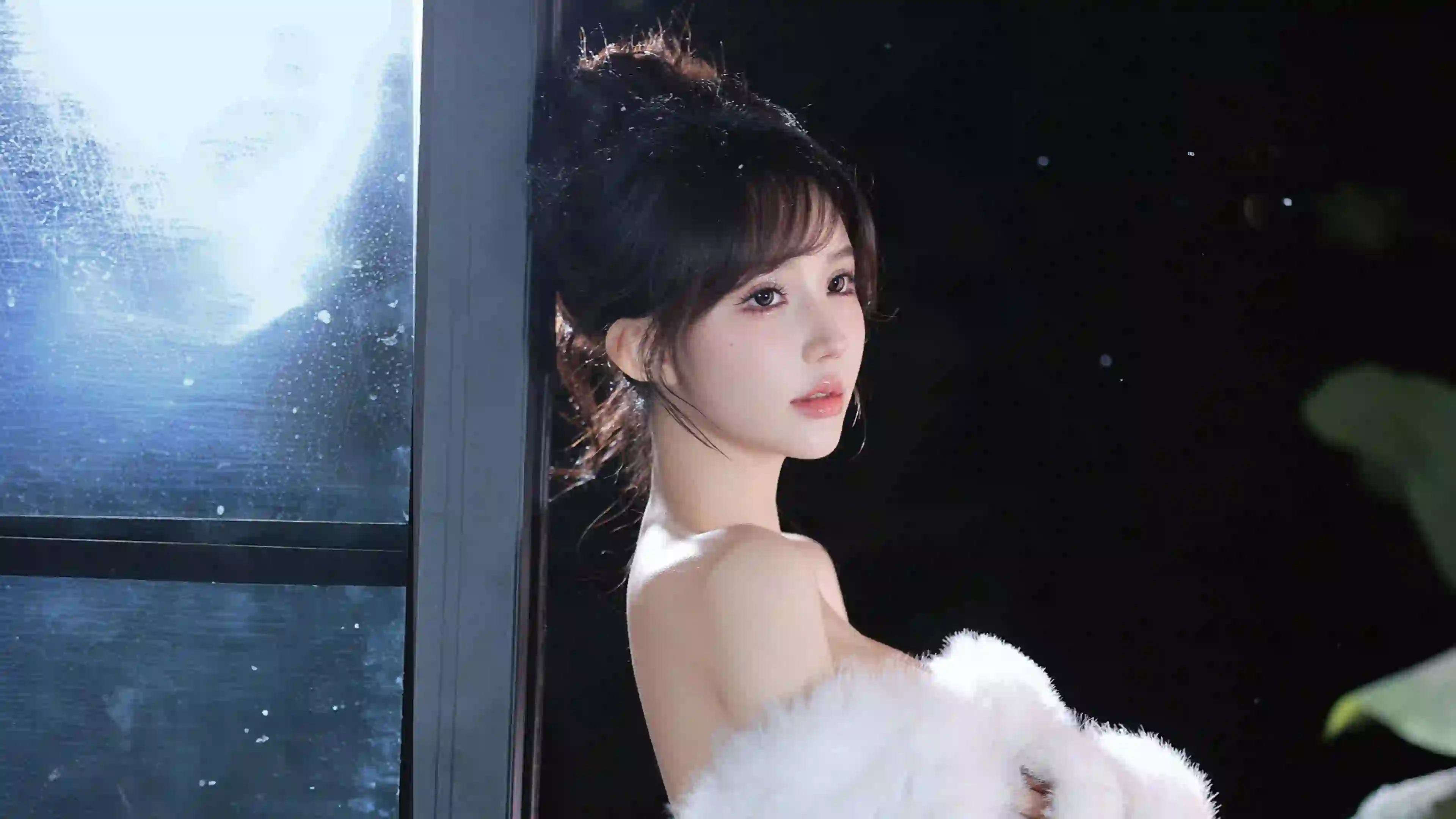 时尚美女 漏肩穿搭 白色衣服 清纯