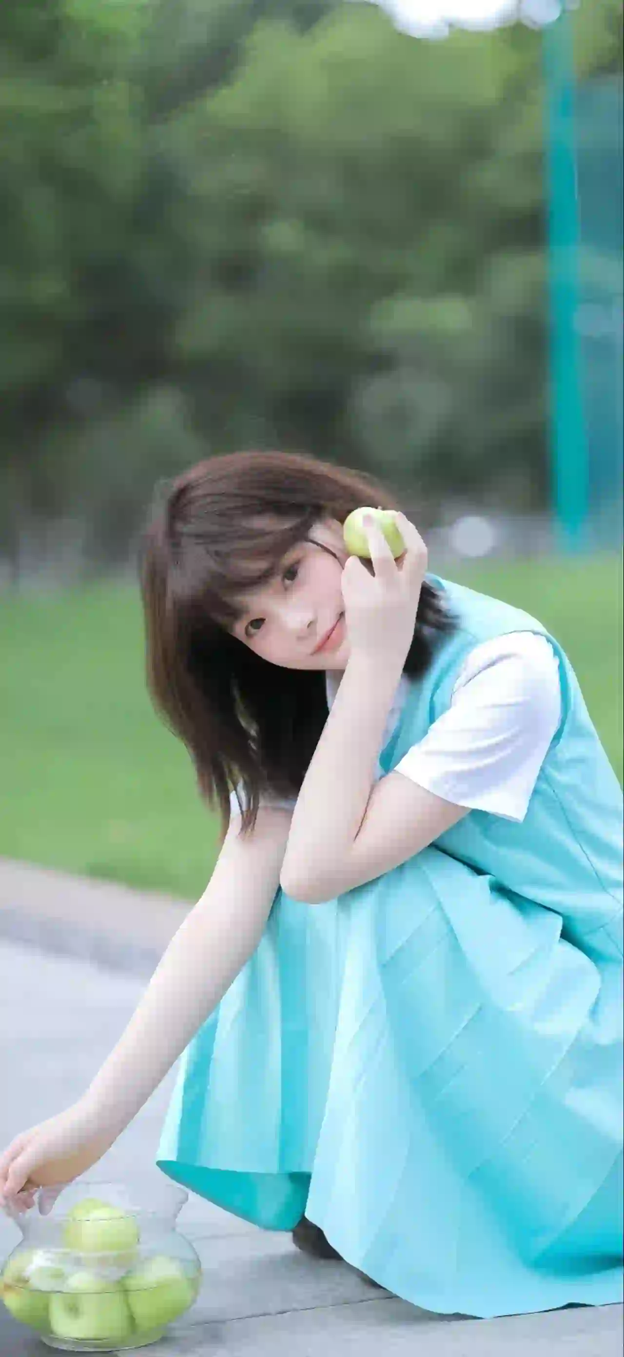 美女 长发美女 蓝色长裙美女 小清新