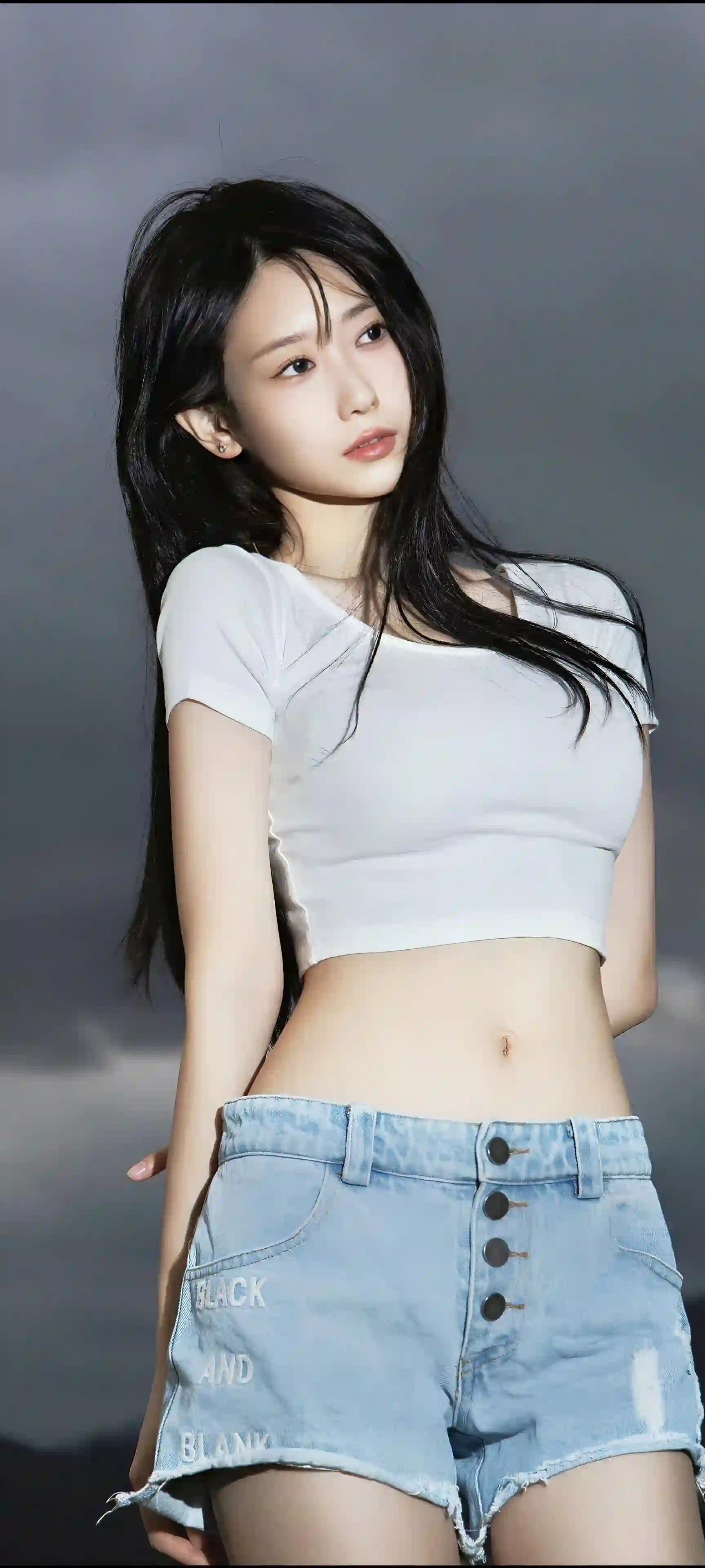 长发白衣女孩 牛仔穿搭