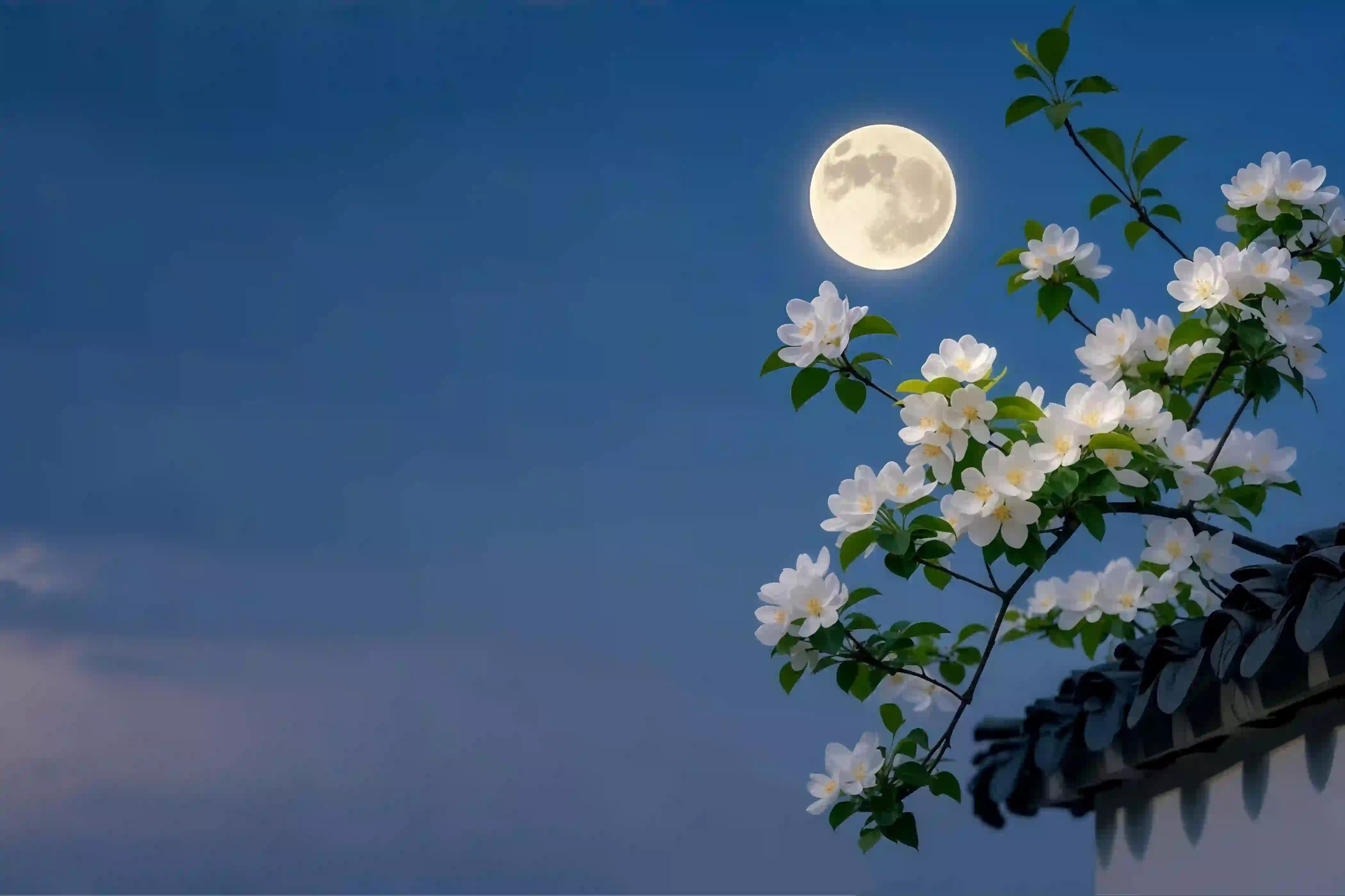 花朵与月亮 明月 白色花朵