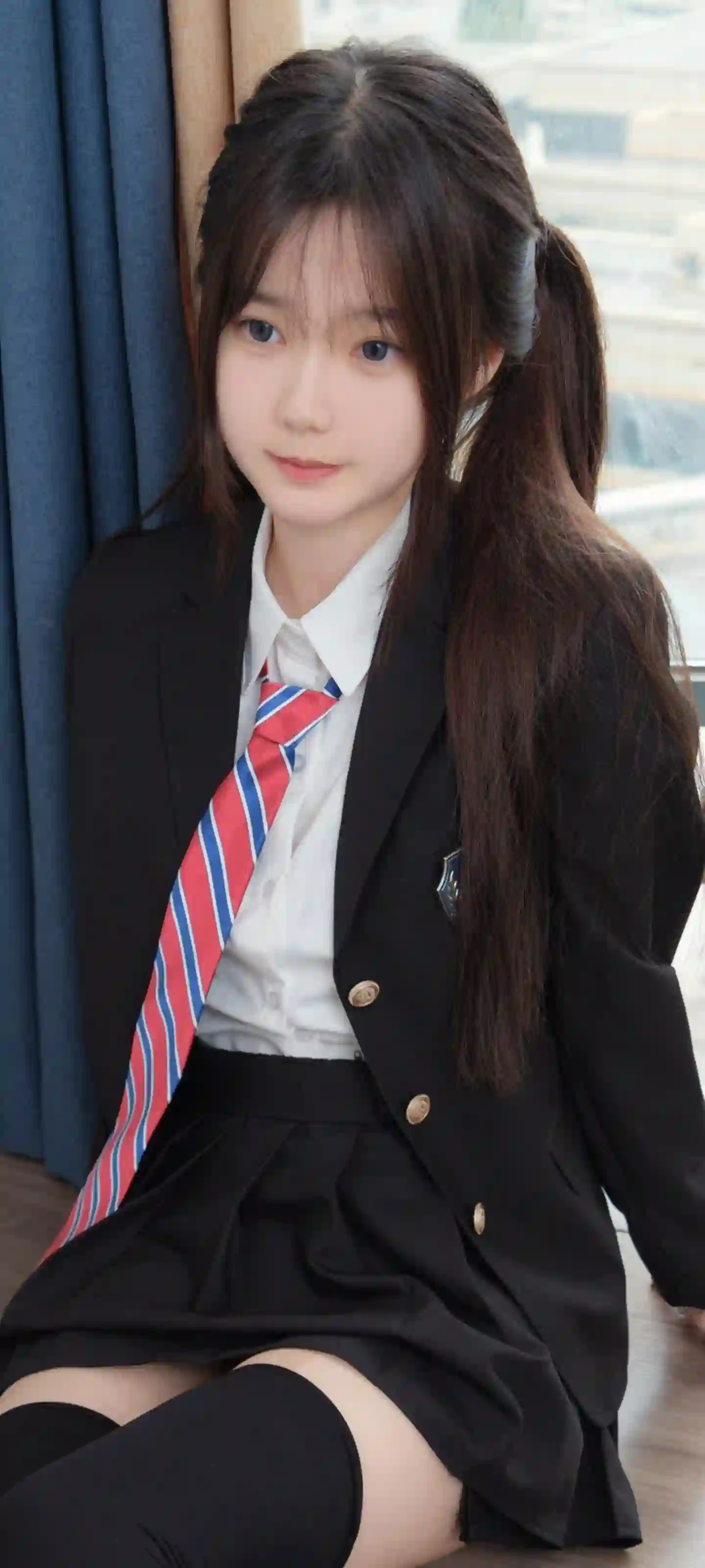 JK 长发美女 jk穿搭 居家 双马尾女孩 西装