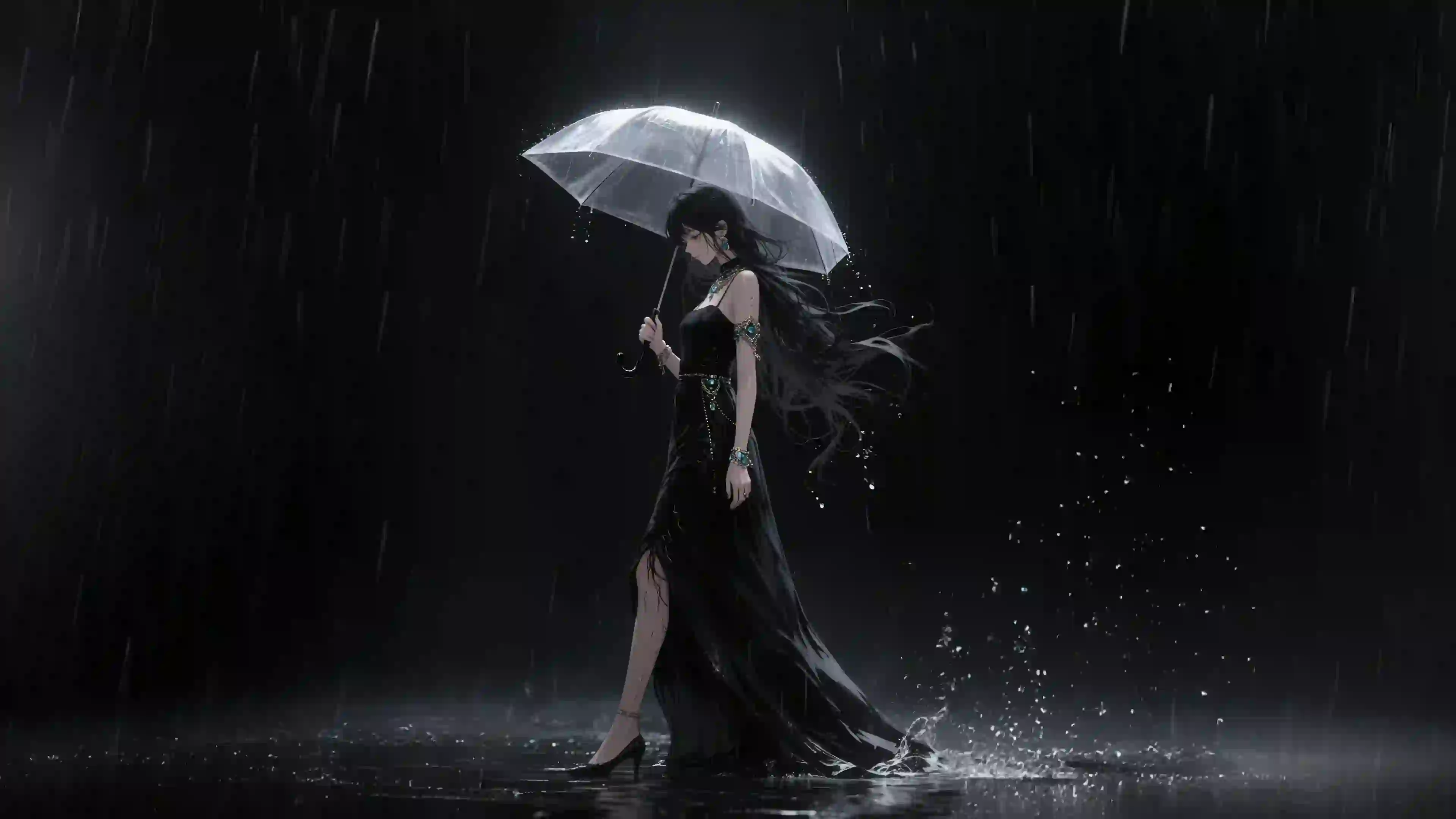 雨中漫步的女孩 撑伞的女孩