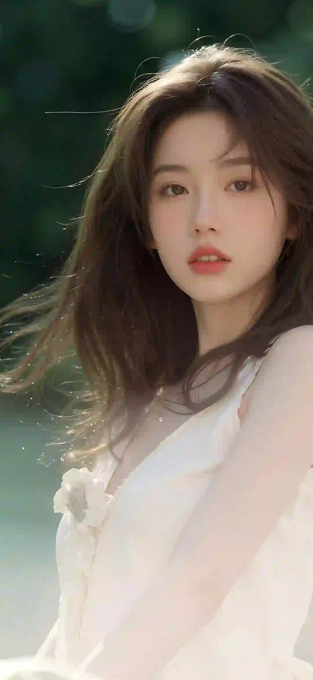 长发清纯美女 白色长裙女孩