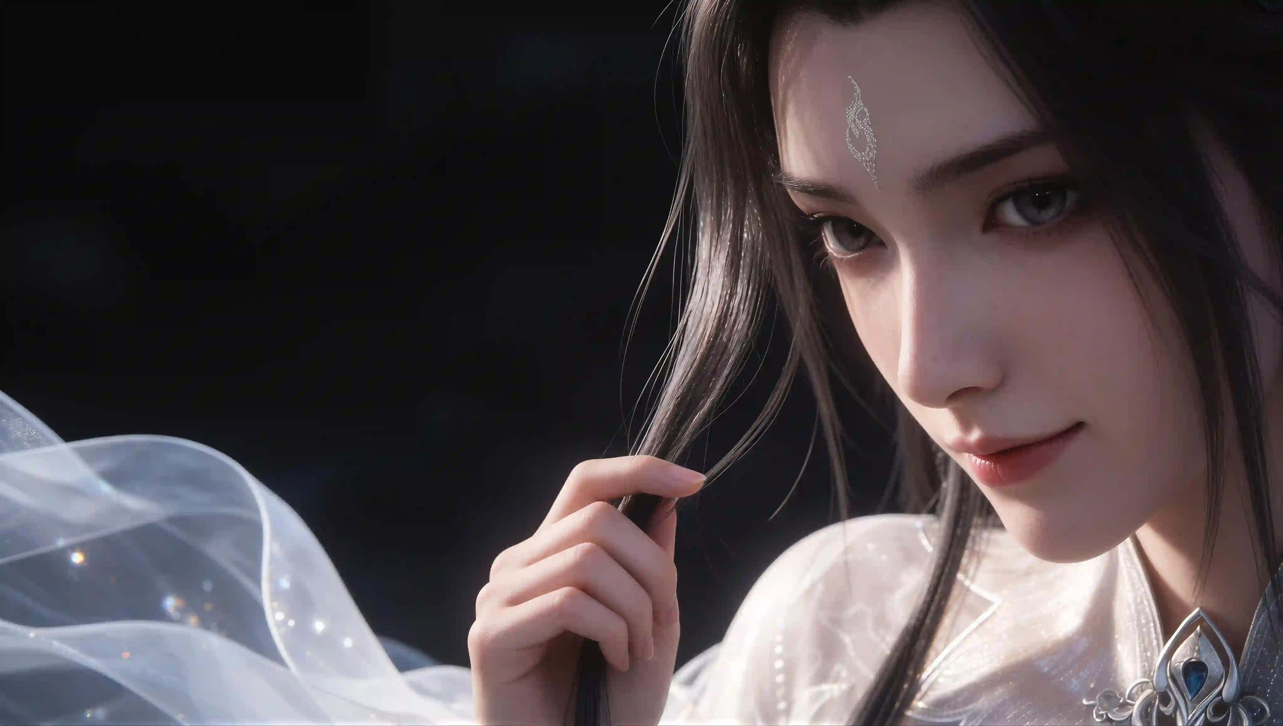 古风美女 仙侠 唯美人像 白色纱裙 3D艺术 花钿