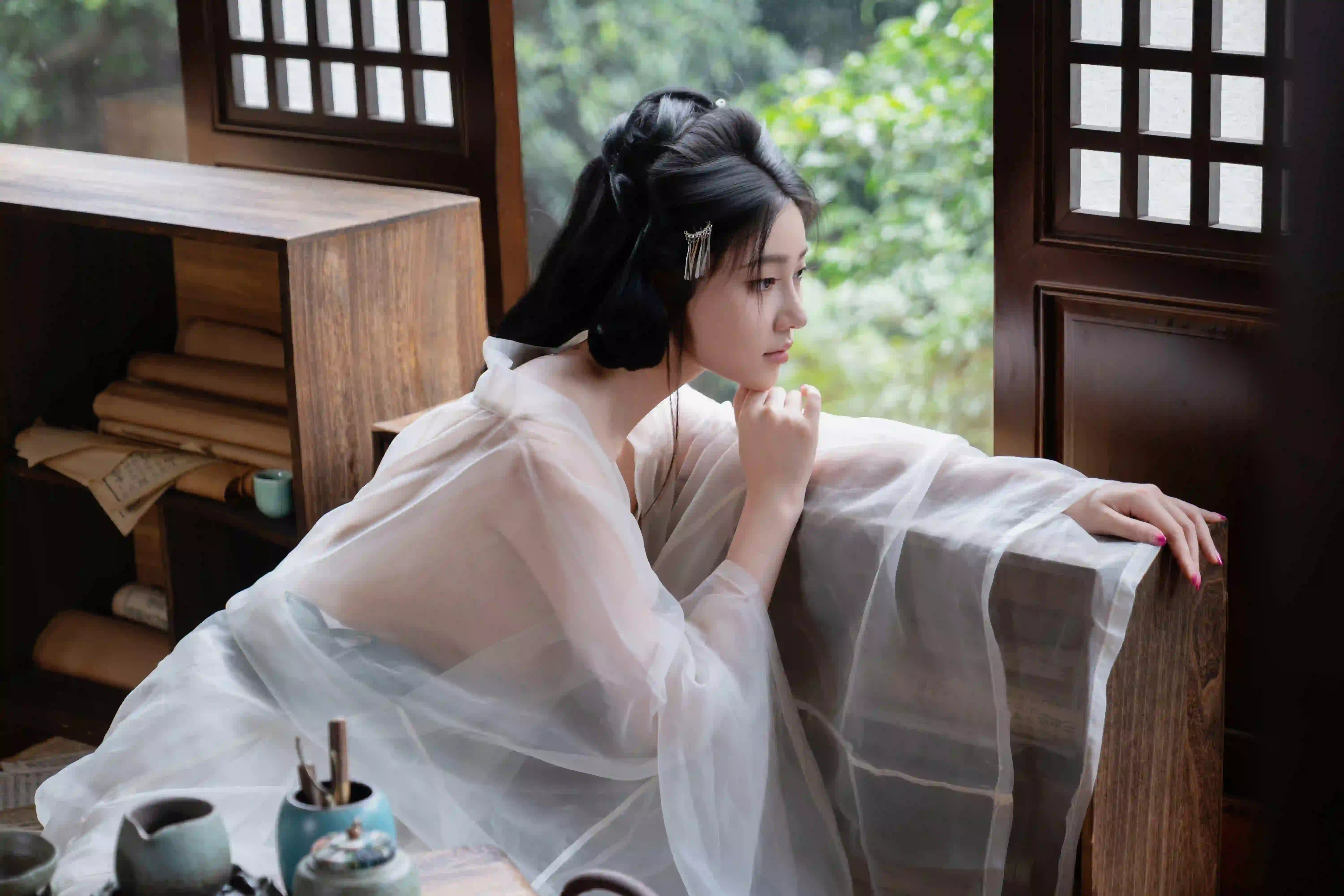  窗户 古风汉服美女 性感美女 古风穿搭 居家 古风建筑