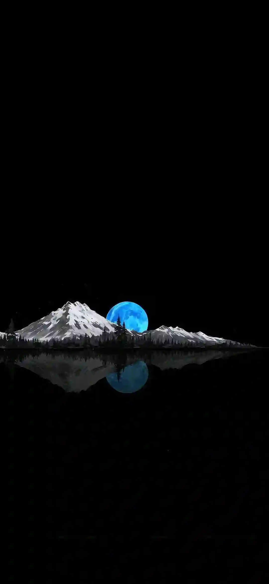 蓝色月亮 雪山 倒影 夜景 艺术 壁纸
