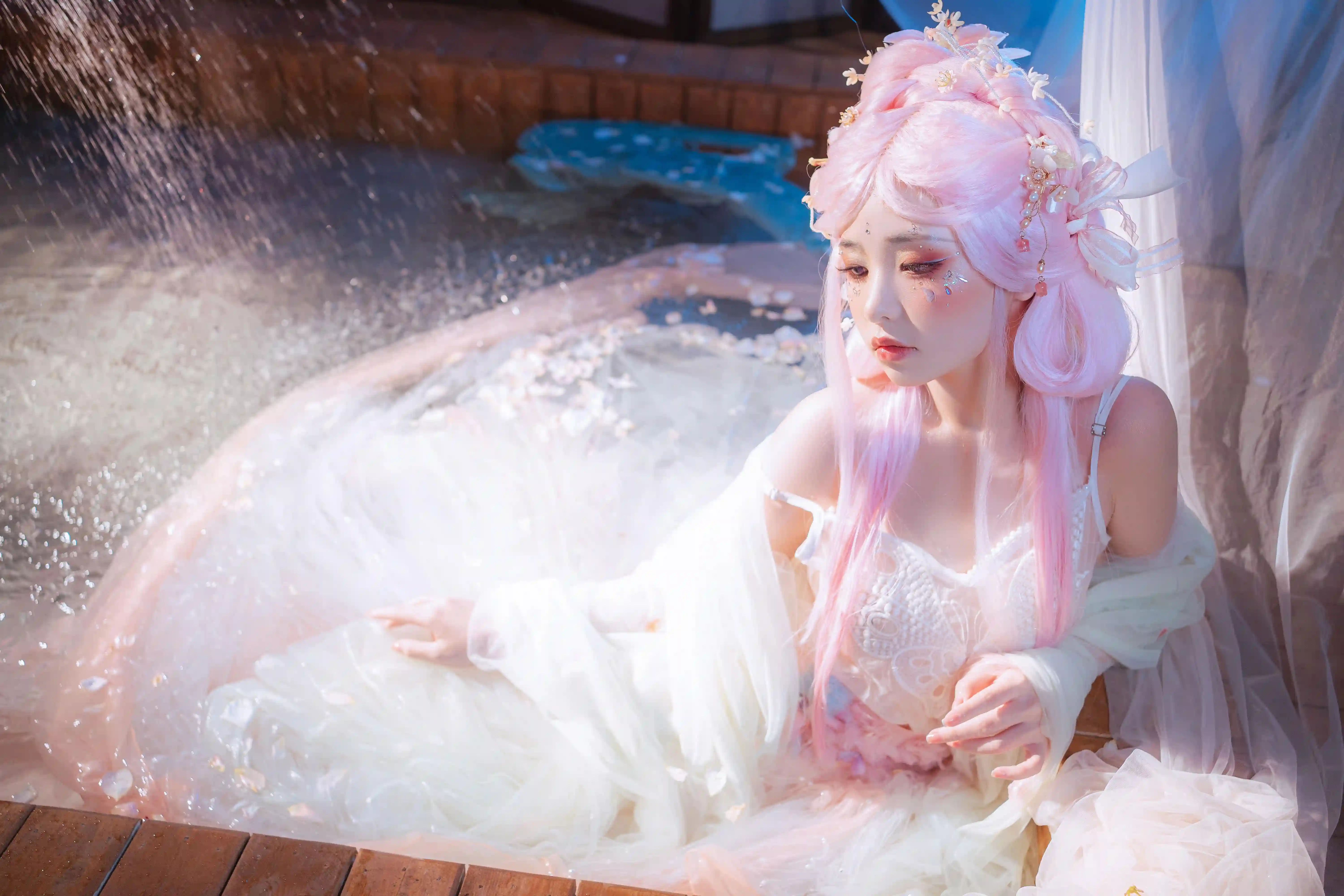 古风cos 女孩 粉红色头发 